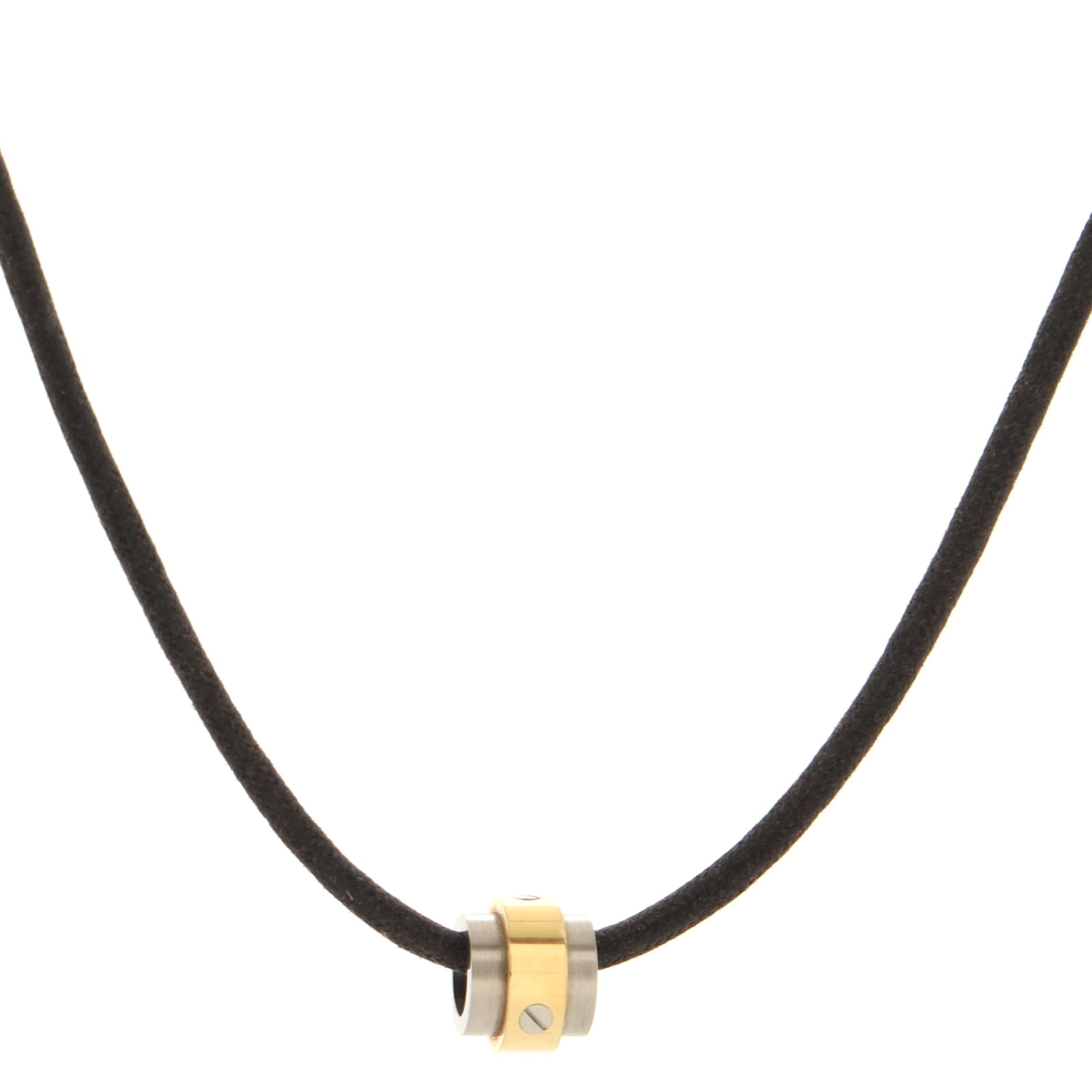 Santos 100 Barrel Pendant Necklace 18K Yellow Gold and Stainless Steel with Cord