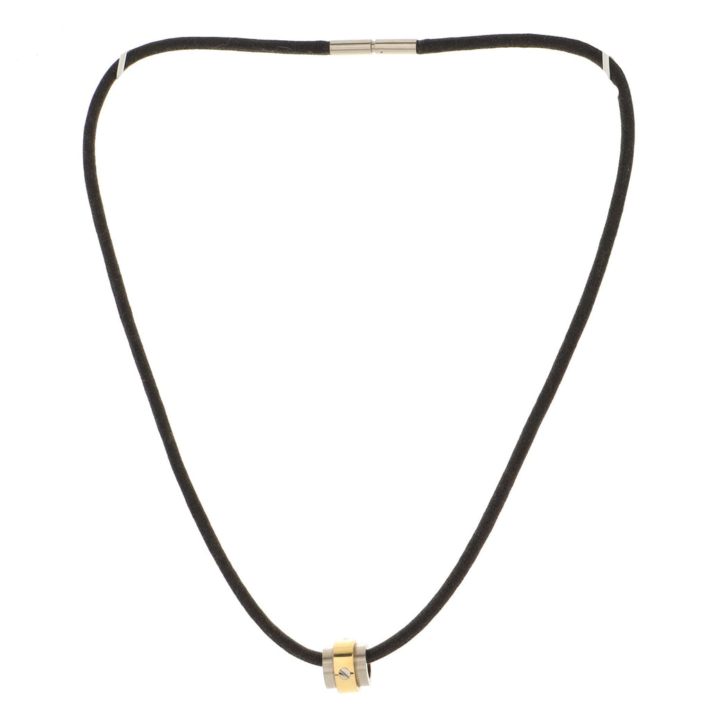 Santos 100 Barrel Pendant Necklace 18K Yellow Gold and Stainless Steel with Cord