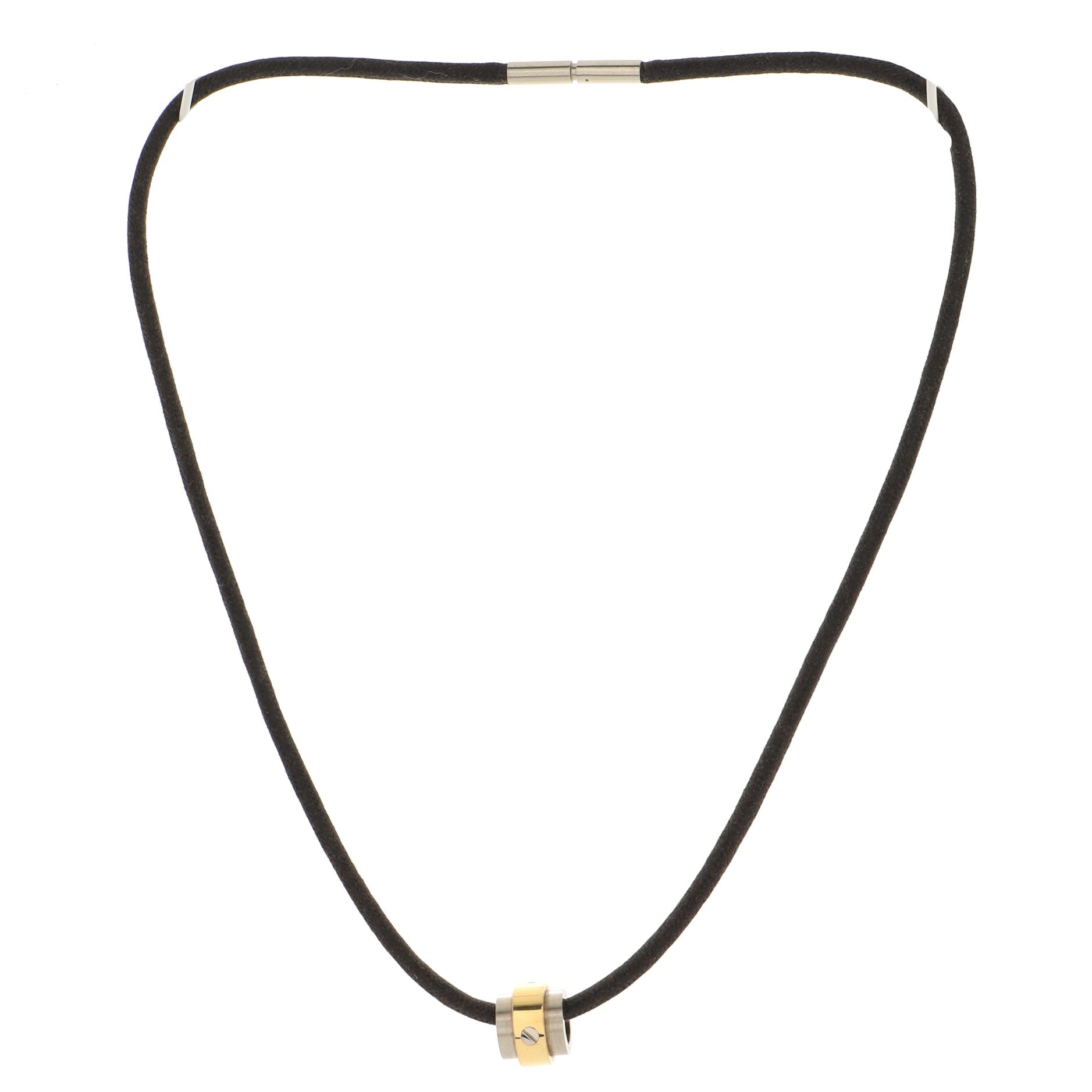 Santos 100 Barrel Pendant Necklace 18K Yellow Gold and Stainless Steel with Cord