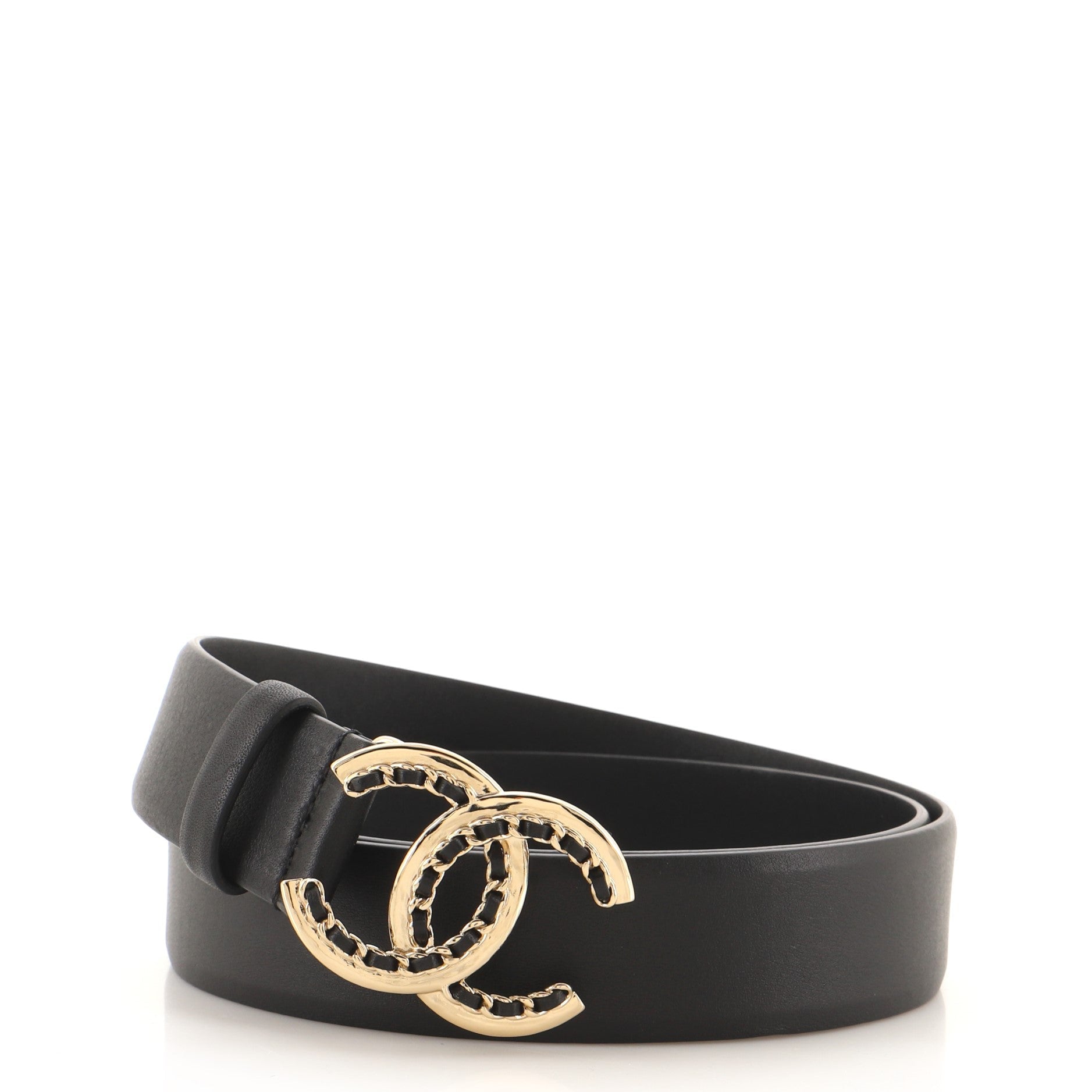 Woven Chain CC Buckle Belt Leather Medium 80