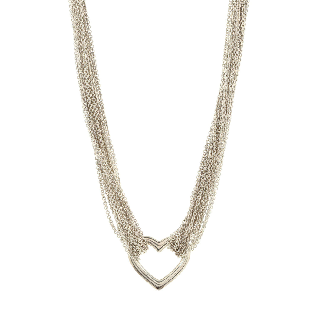 Multi Strand Heart Necklace Sterling Silver