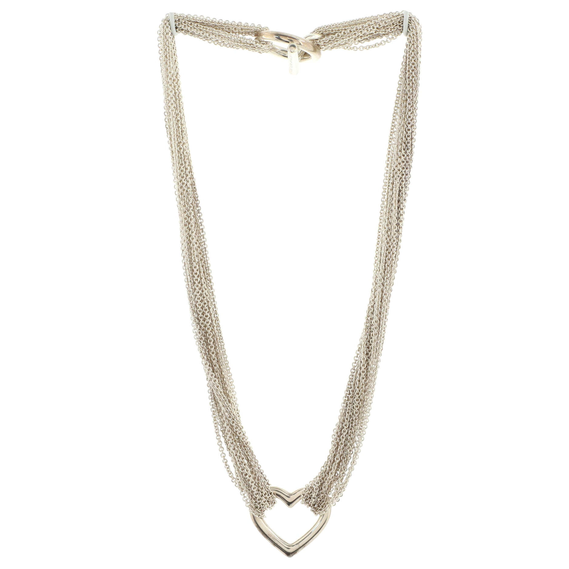 Multi Strand Heart Necklace Sterling Silver