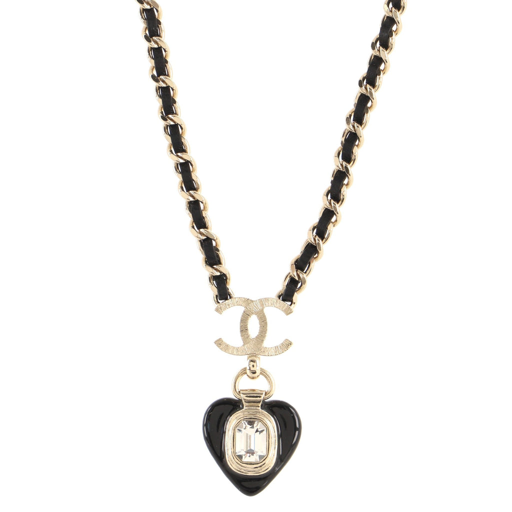 CC Heart Drop Pendant Necklace Metal with Leather and Crystal