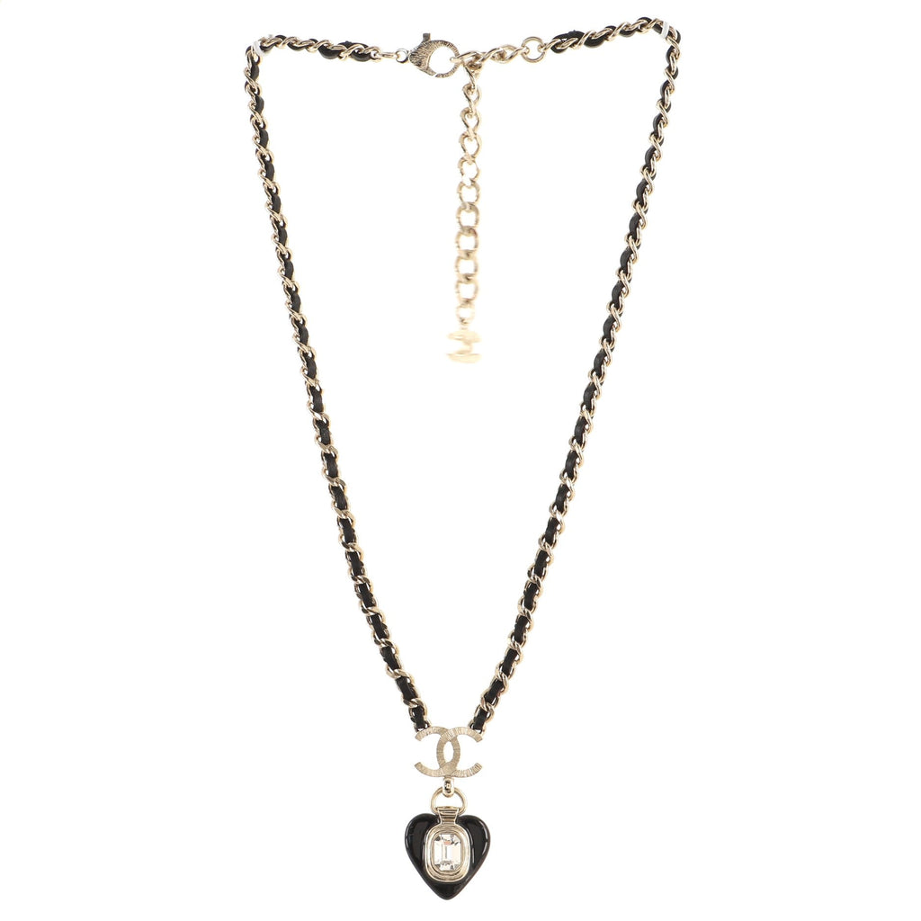 CC Heart Drop Pendant Necklace Metal with Leather and Crystal