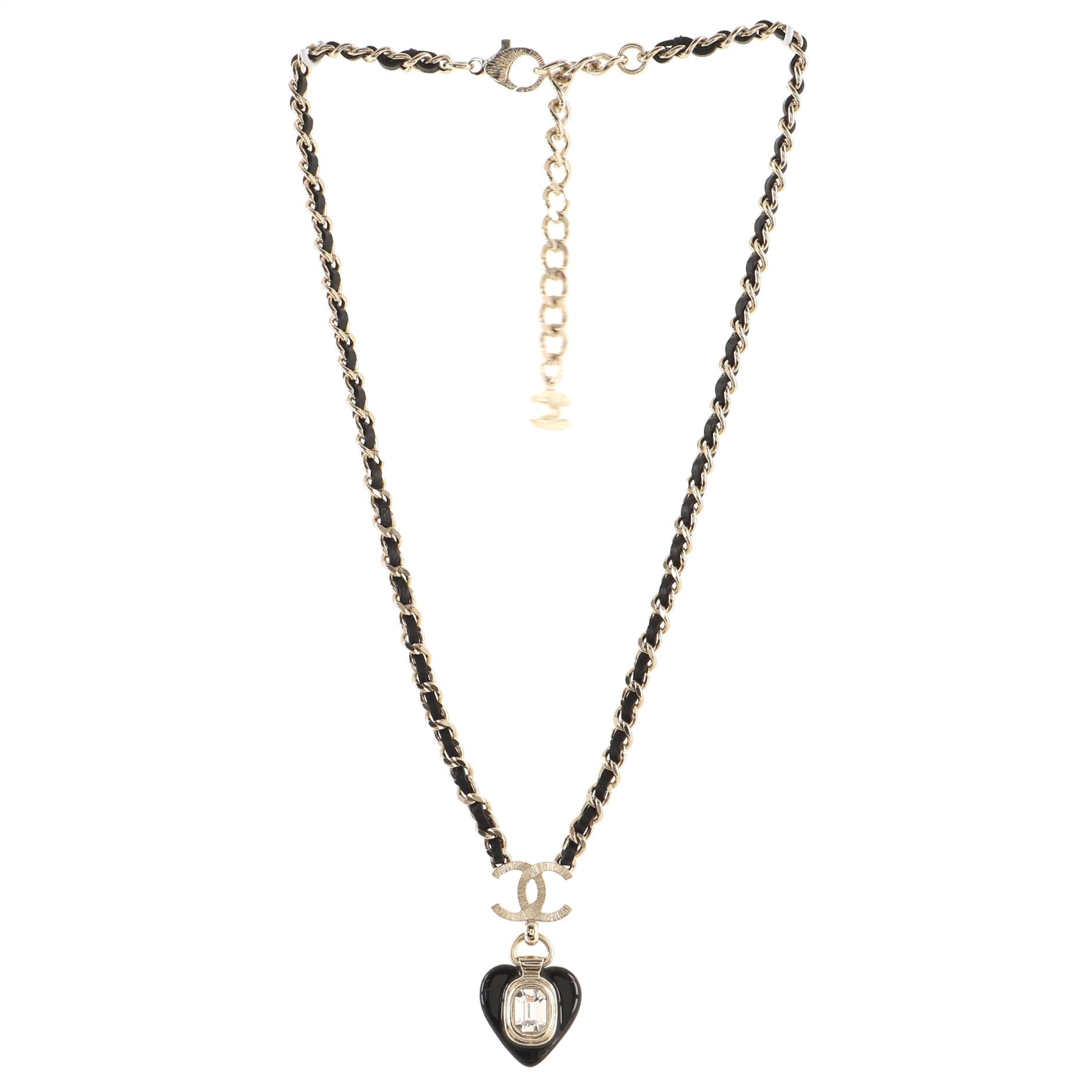 CC Heart Drop Pendant Necklace Metal with Leather and Crystal