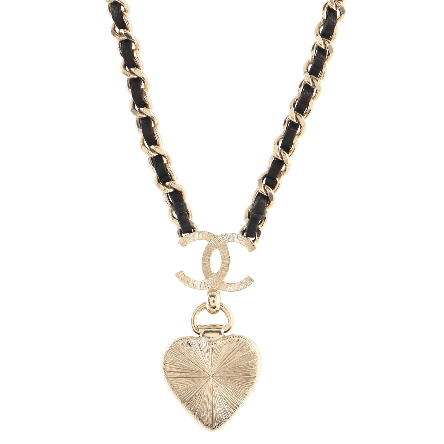 CC Heart Drop Pendant Necklace Metal with Leather and Crystal