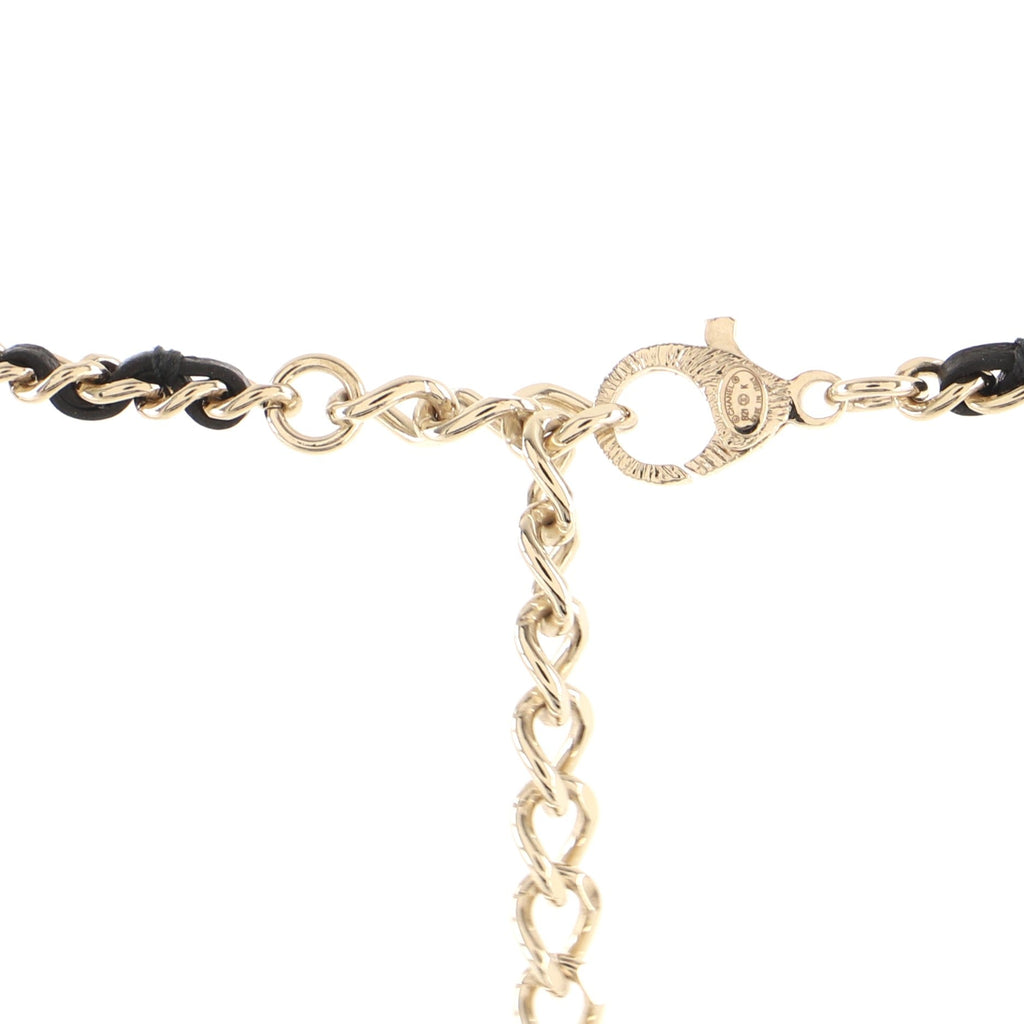 CC Heart Drop Pendant Necklace Metal with Leather and Crystal