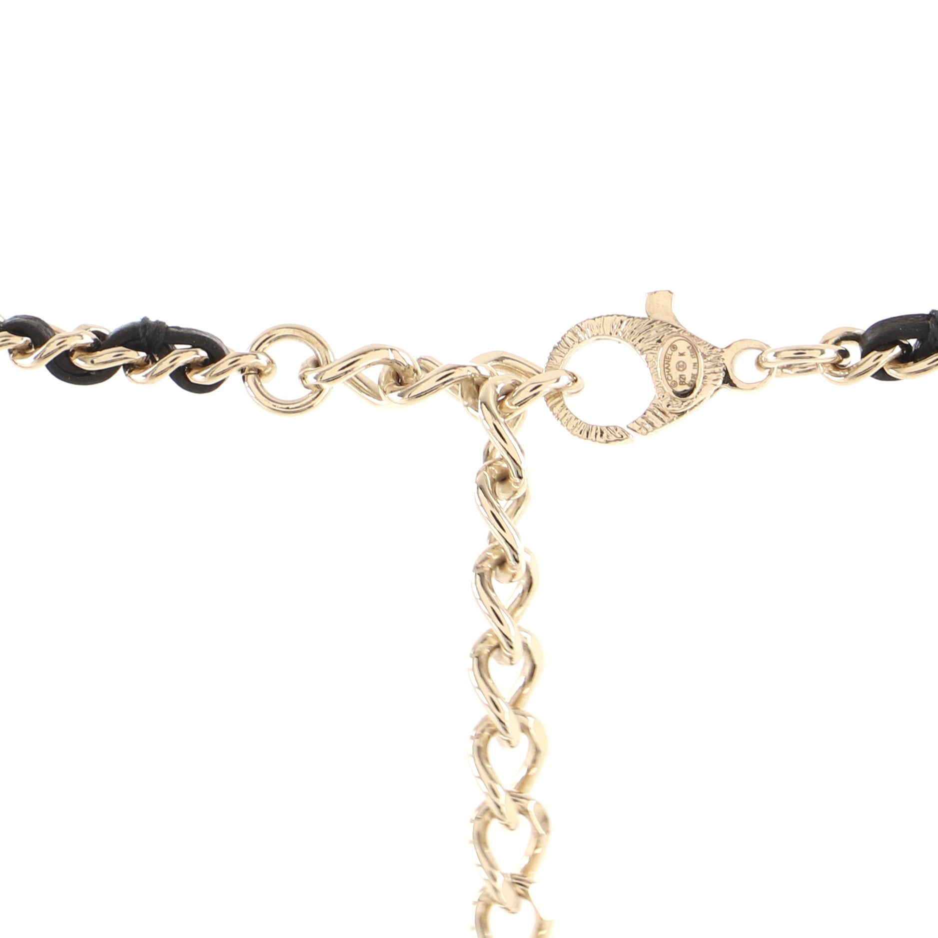 CC Heart Drop Pendant Necklace Metal with Leather and Crystal