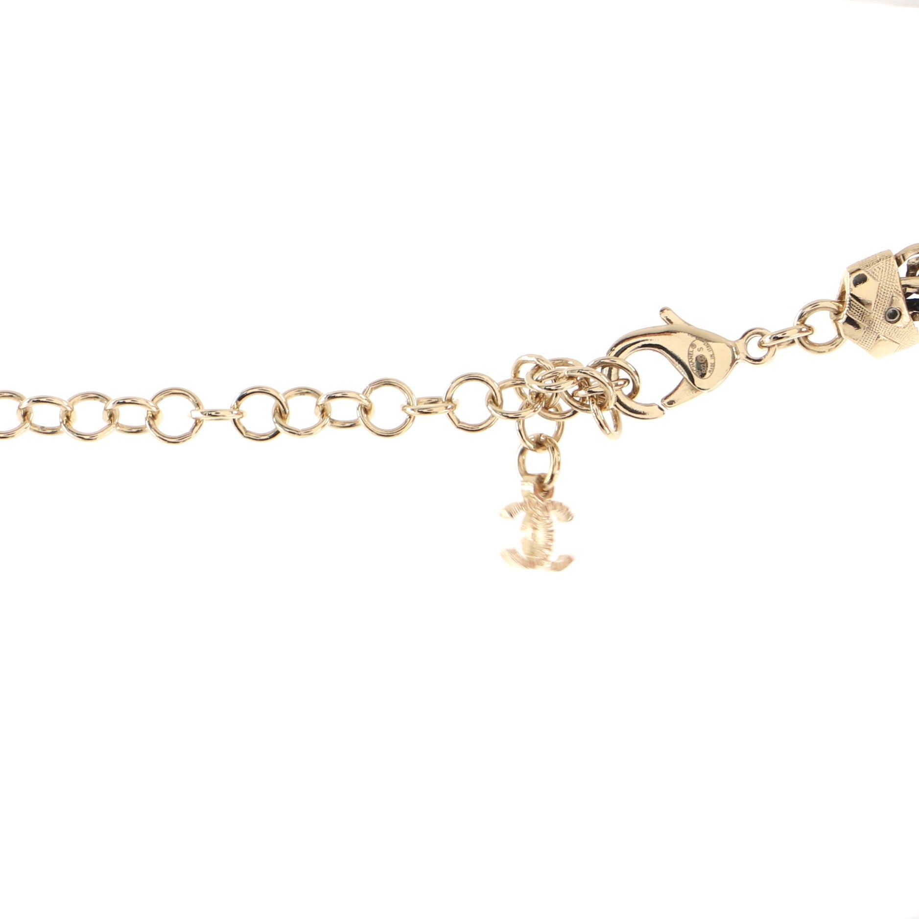CC Woven Chain Choker Necklace Metal and Leather with Crystals