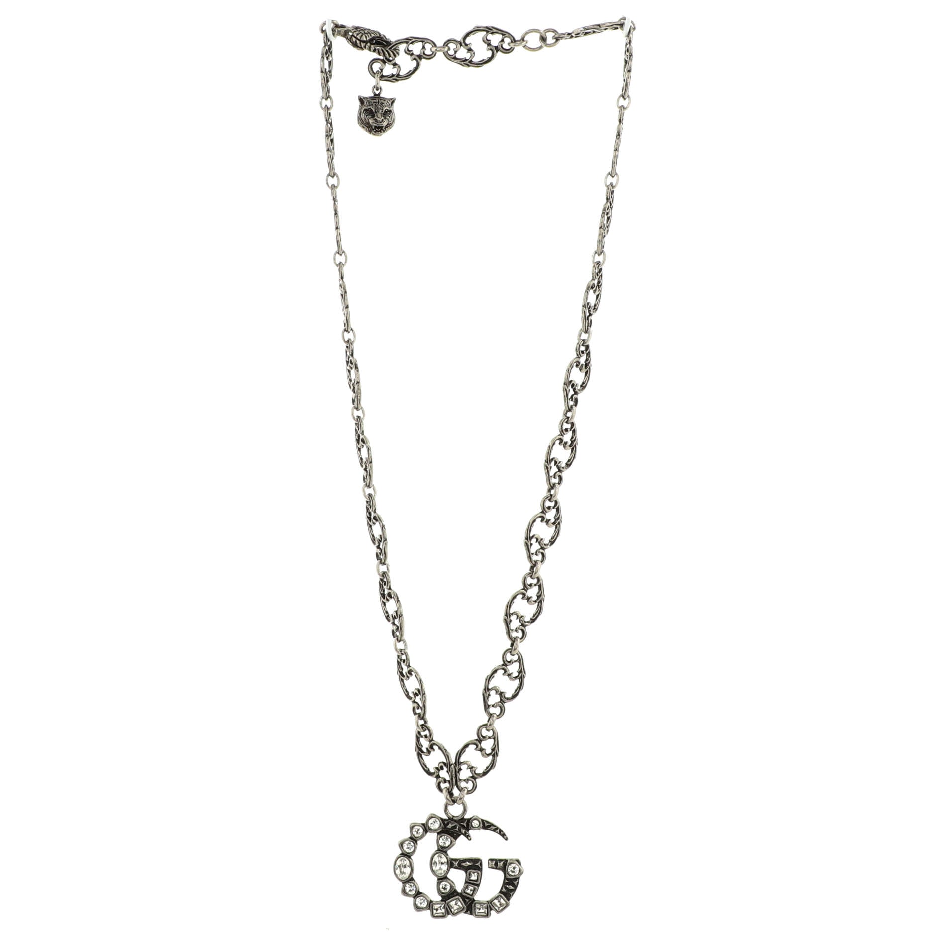 GG Arabesque Pendant Necklace Metal with Crystals