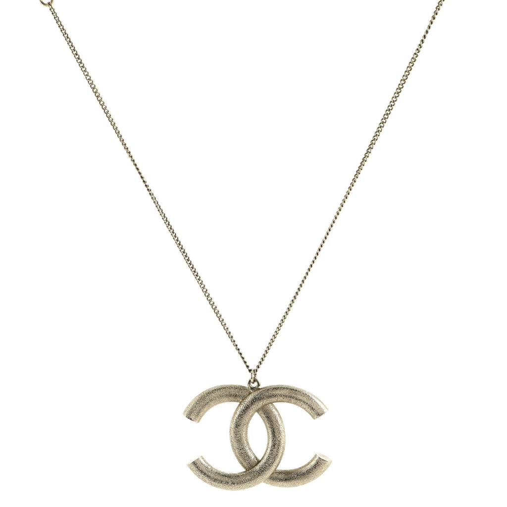 CC Long Pendant Necklace Crystal Embellished Metal and Enamel