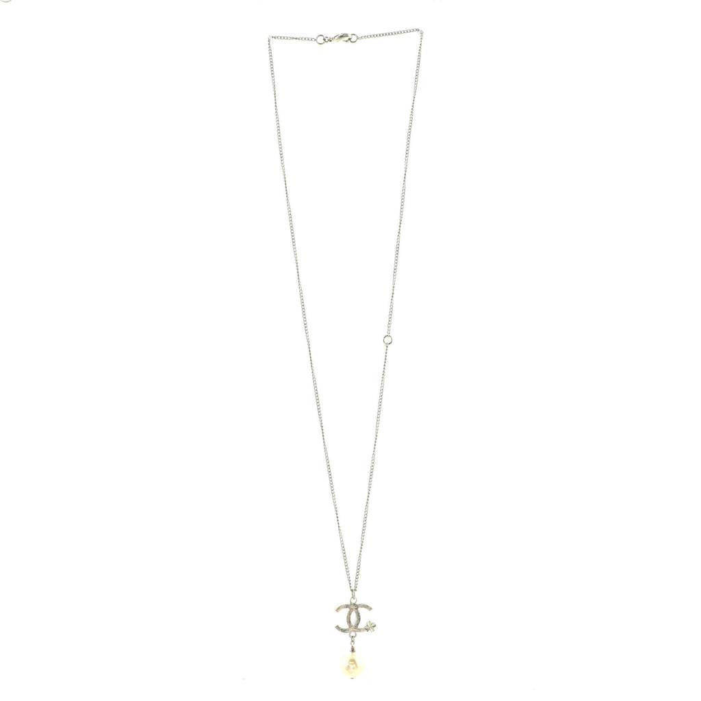 CC Clover Pearl Drop Pendant Necklace Metal and Faux Pearl
