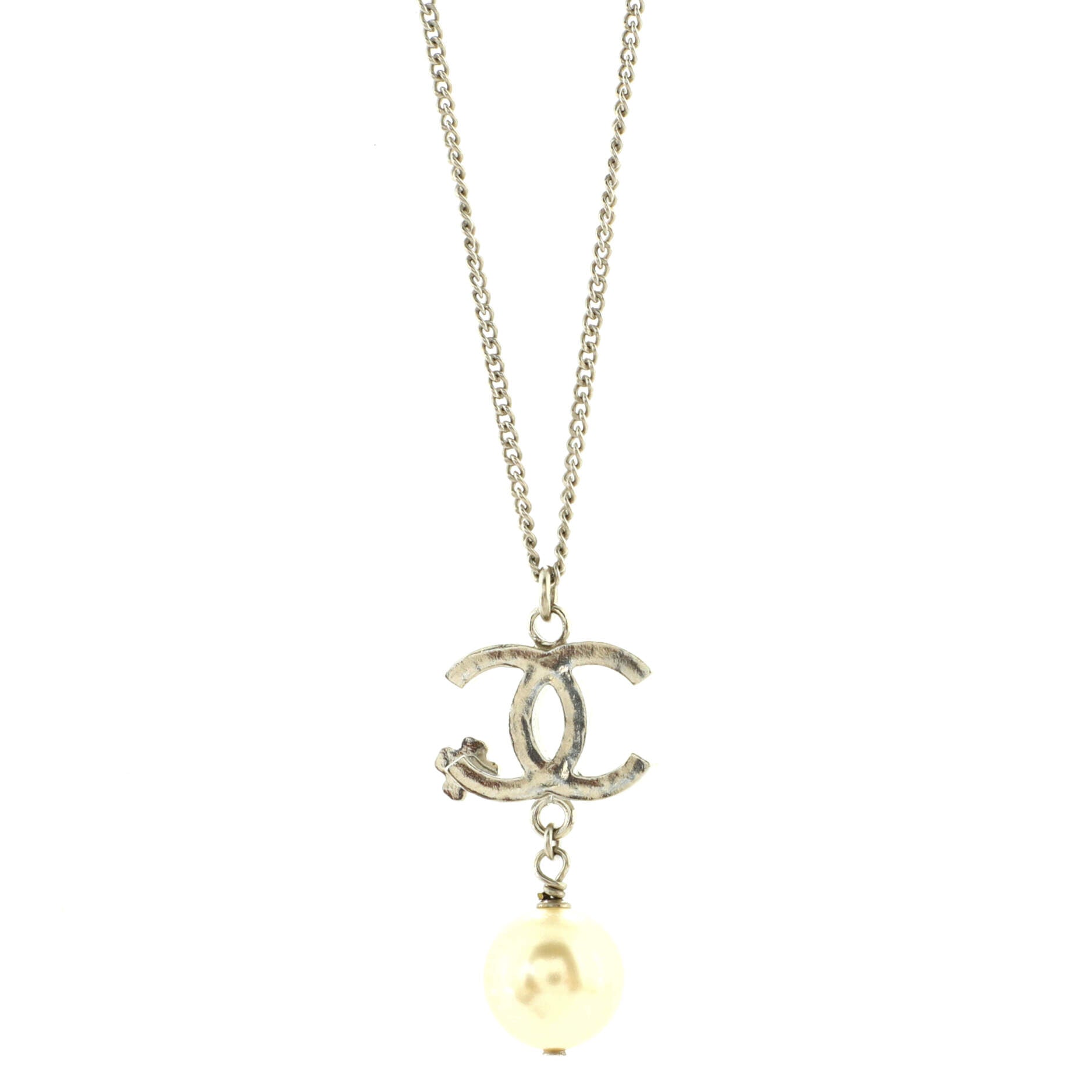CC Clover Pearl Drop Pendant Necklace Metal and Faux Pearl