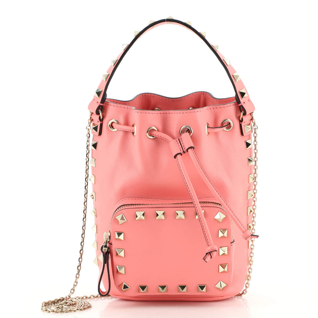 Rockstud Drawstring Bucket Bag Leather Mini