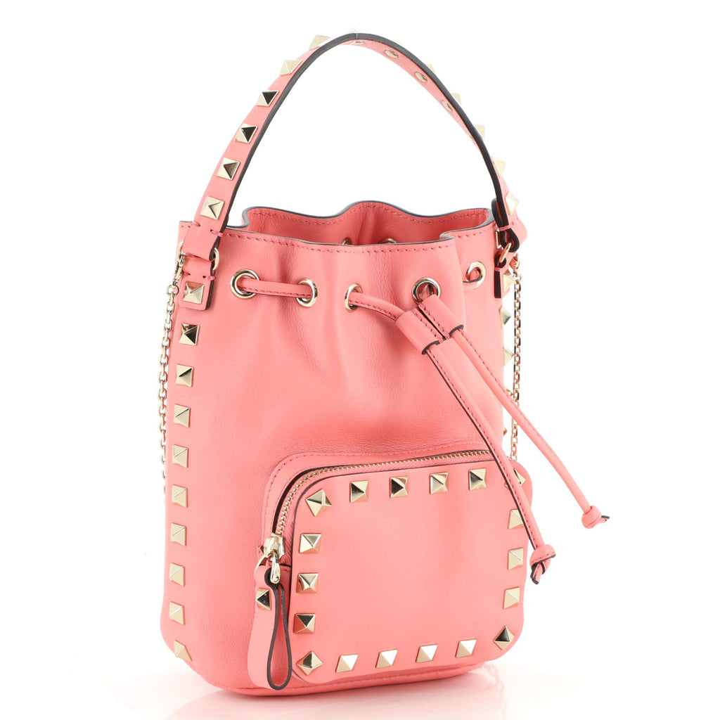 Rockstud Drawstring Bucket Bag Leather Mini
