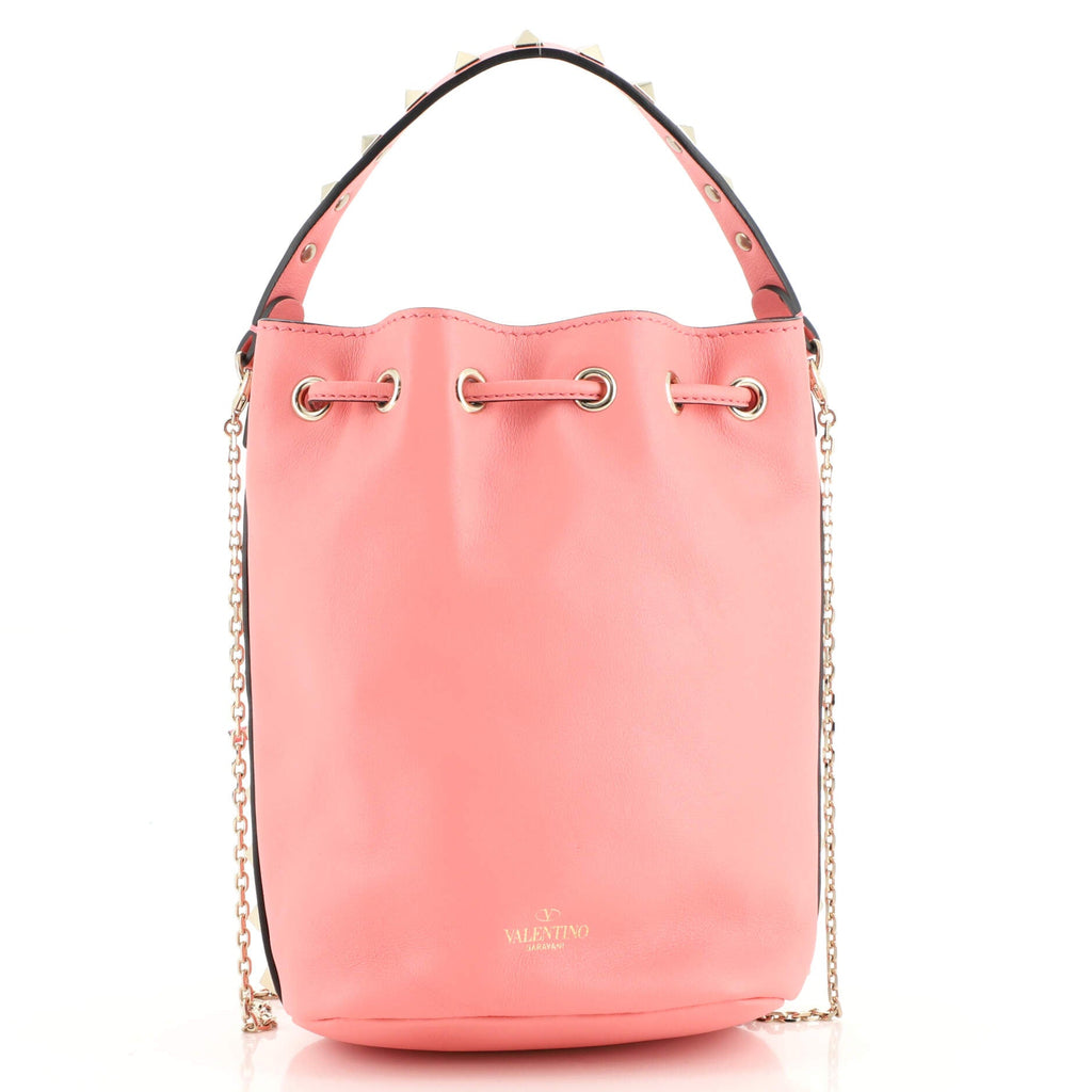 Rockstud Drawstring Bucket Bag Leather Mini