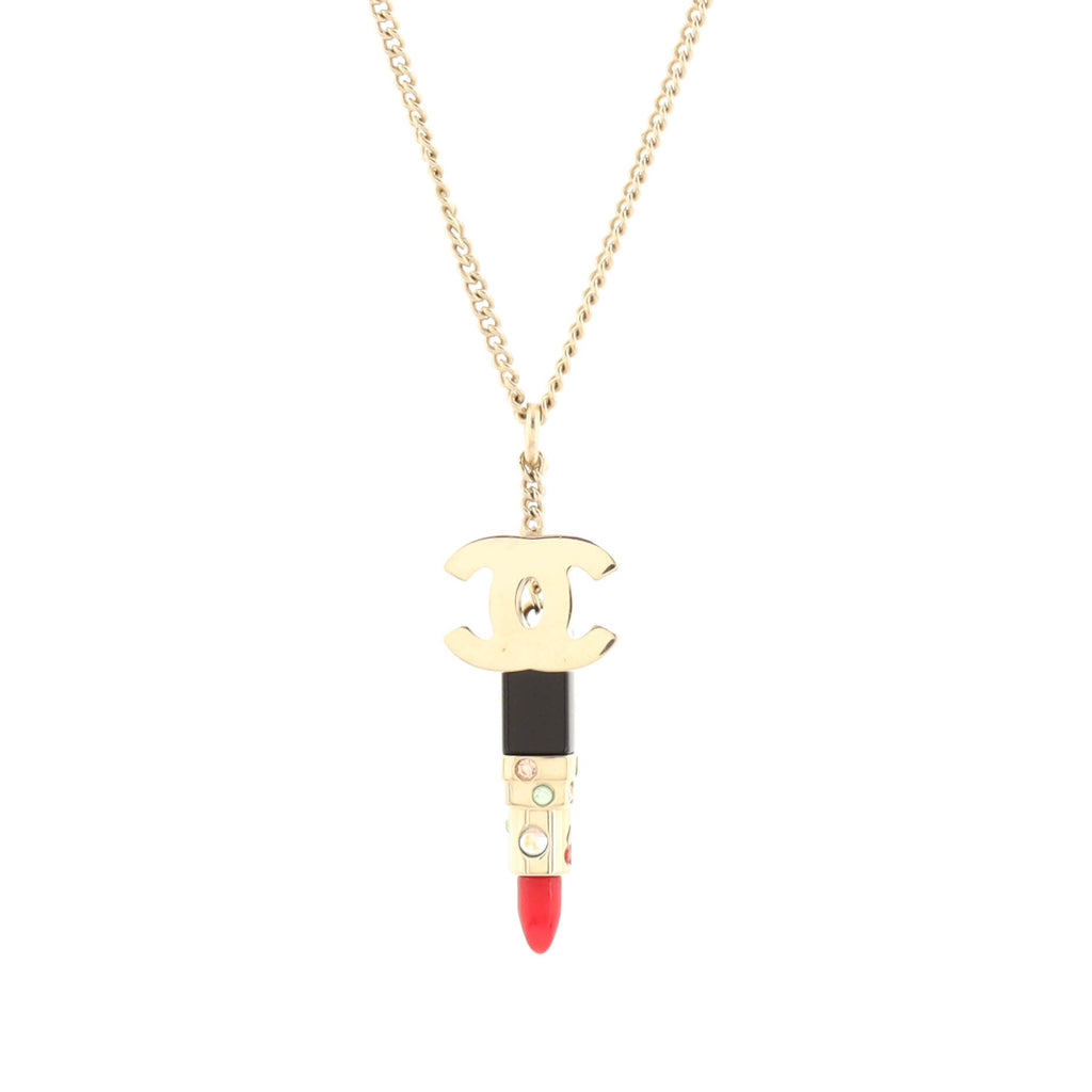 CC Lipstick Charm Bracelet Metal with Crystals and Resin