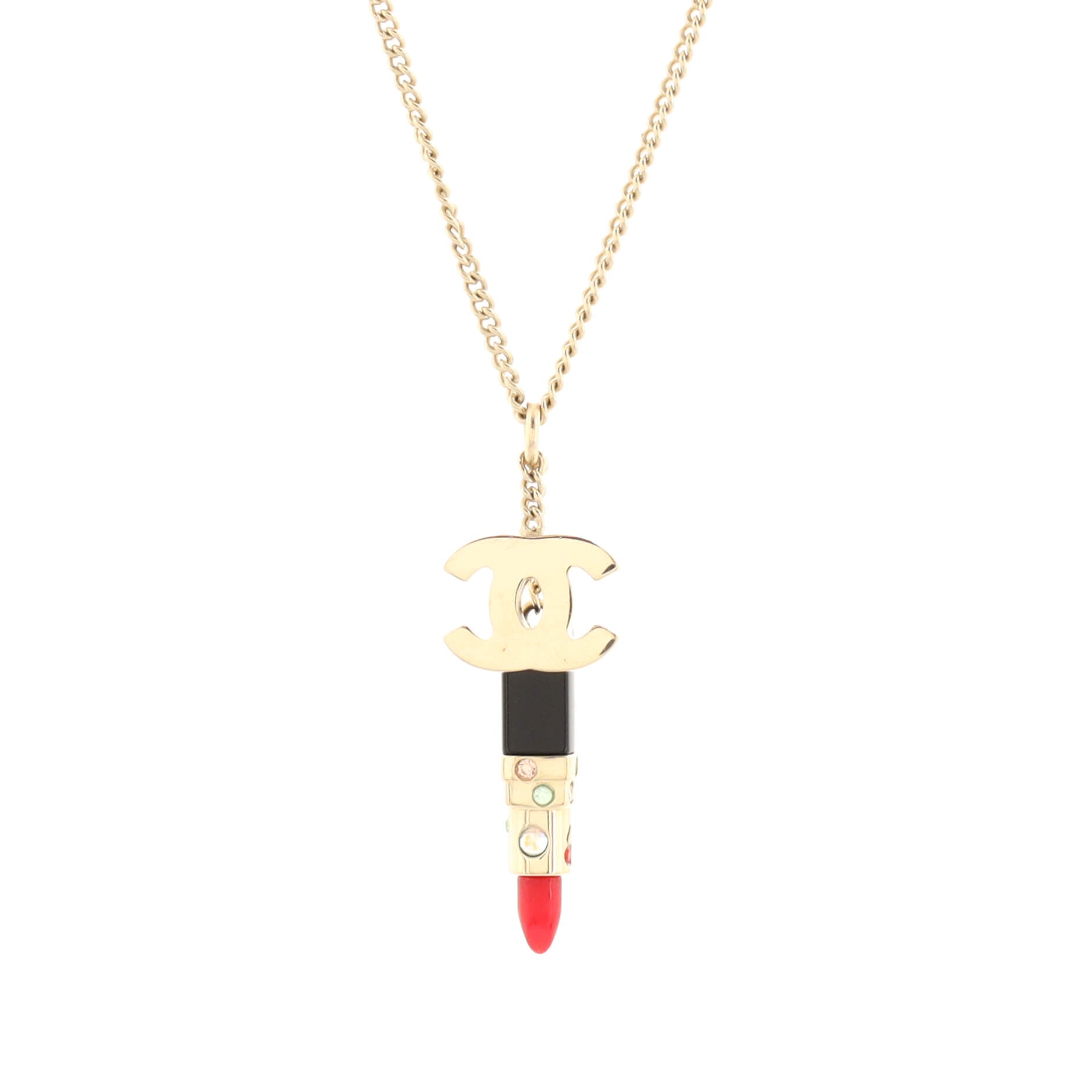 CC Lipstick Charm Bracelet Metal with Crystals and Resin