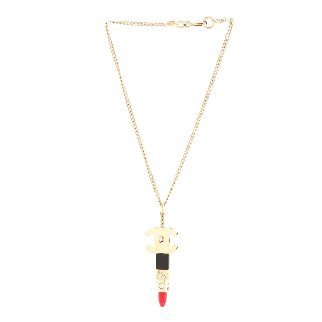 CC Lipstick Charm Bracelet Metal with Crystals and Resin