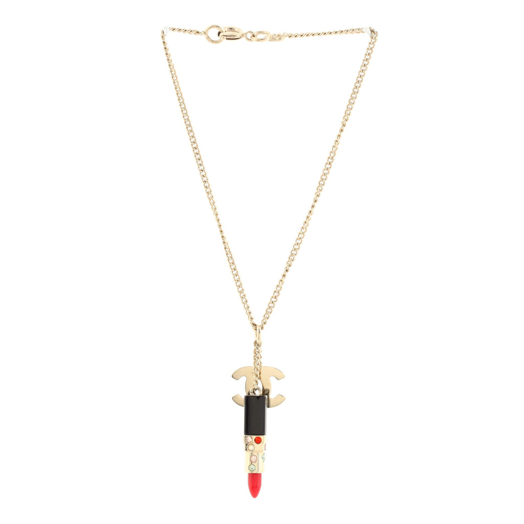CC Lipstick Charm Bracelet Metal with Crystals and Resin