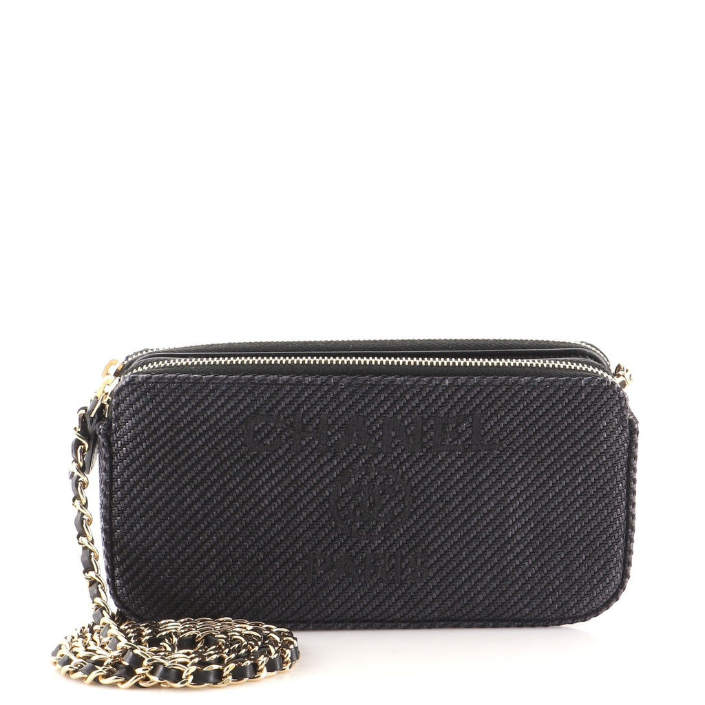 Deauville Double Zip Clutch with Chain Raffia