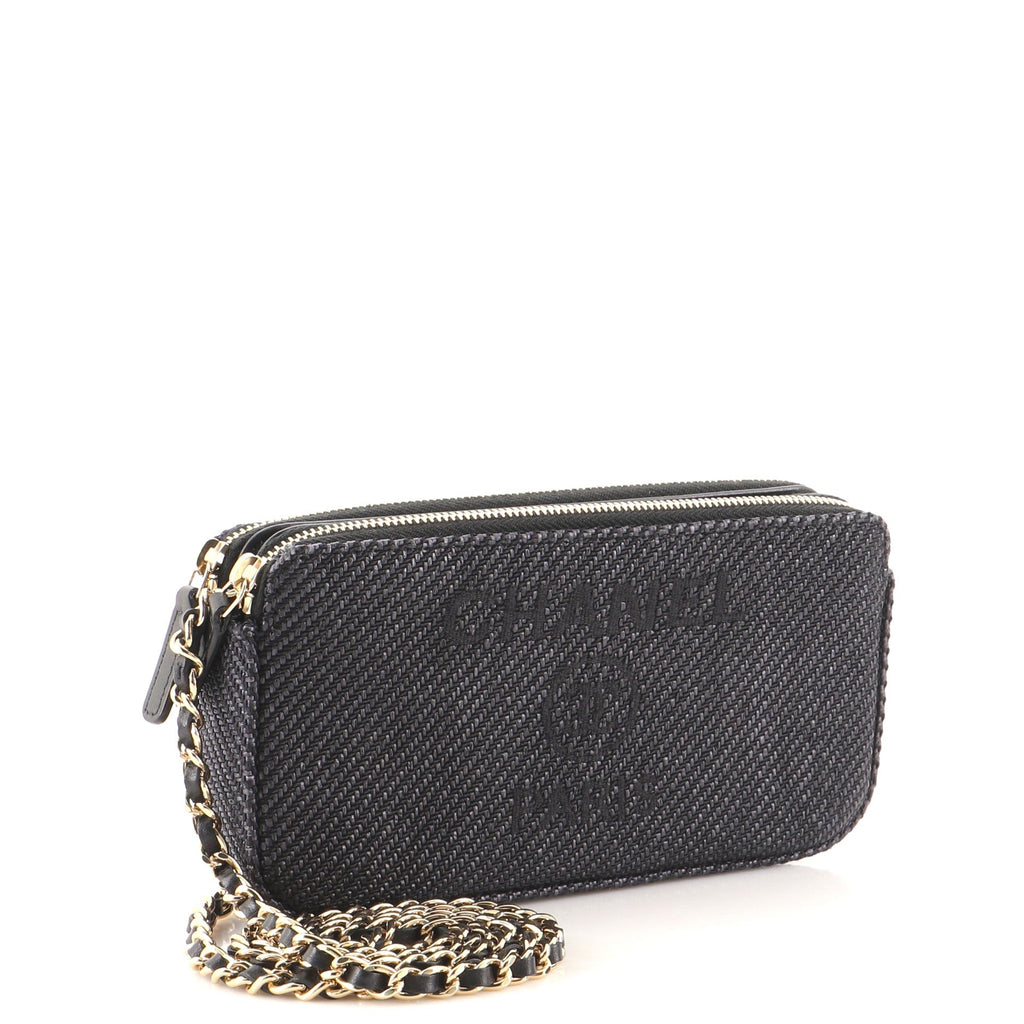 Deauville Double Zip Clutch with Chain Raffia