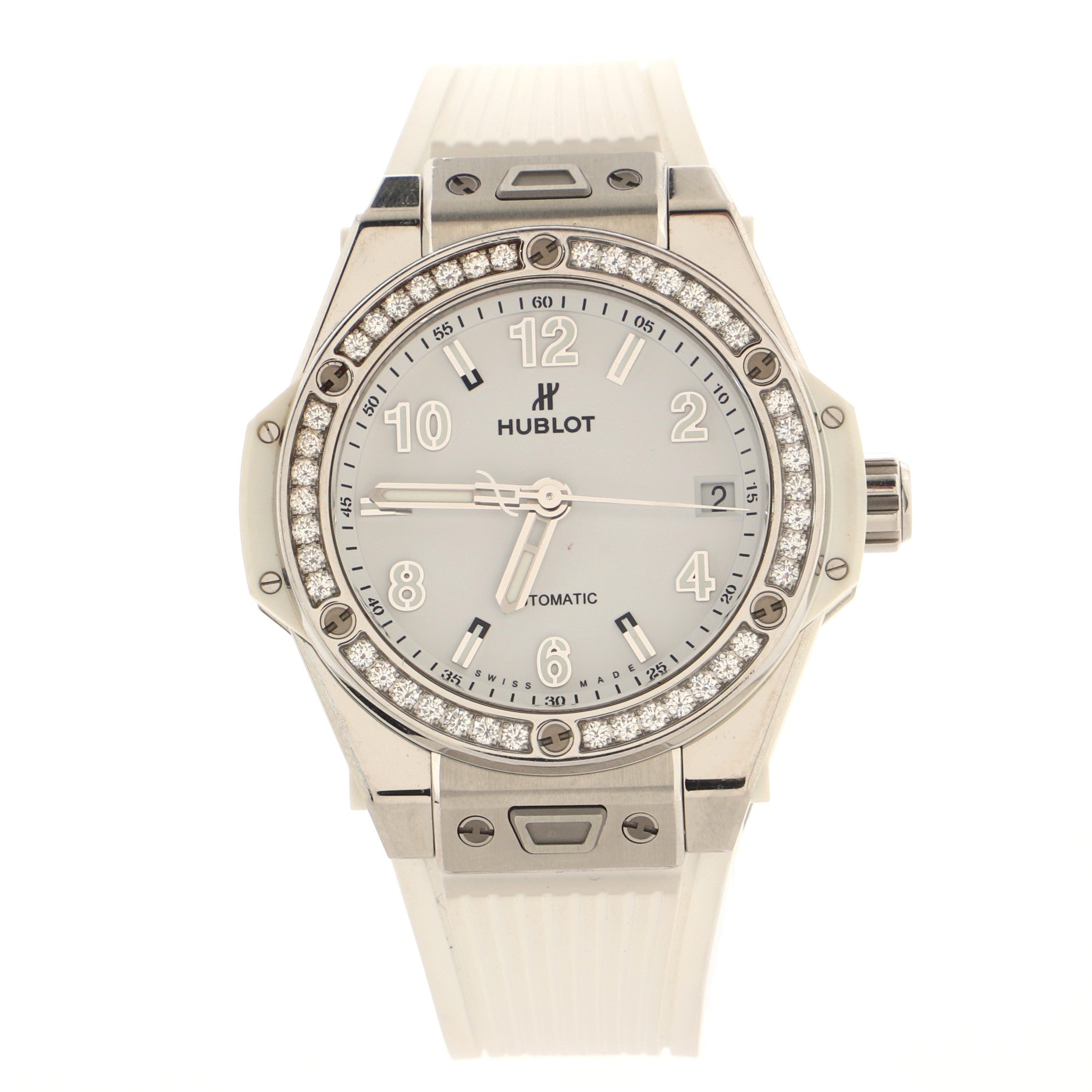 Big Bang One Click Automatic Watch Stainless Steel and Rubber with Diamond Bezel 39