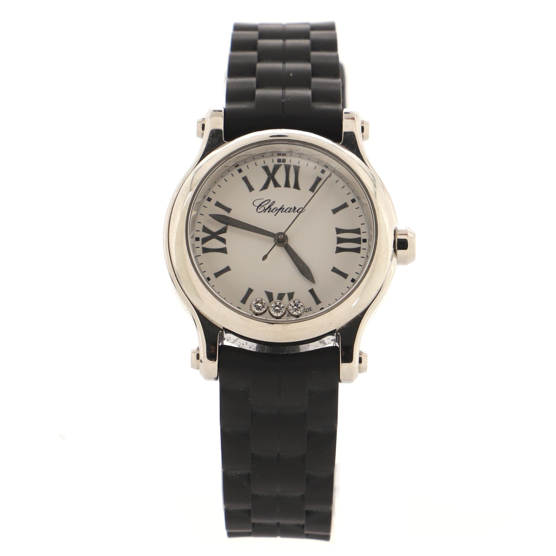 Happy Sport Quartz Watch Stainless Steel and Rubber with Floating Diamonds 30