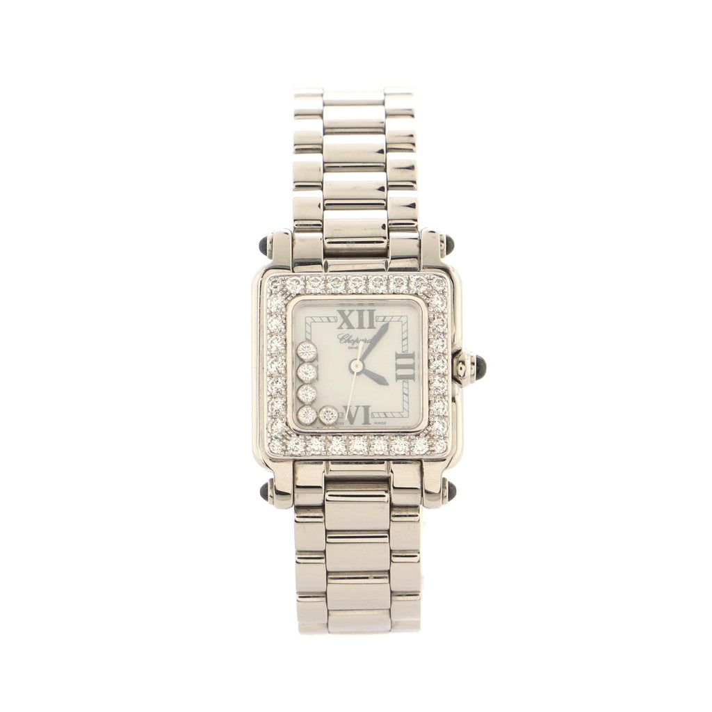 Happy Sport Square Quartz Watch Stainless Steel with Diamond Bezel and Floating Diamonds 23