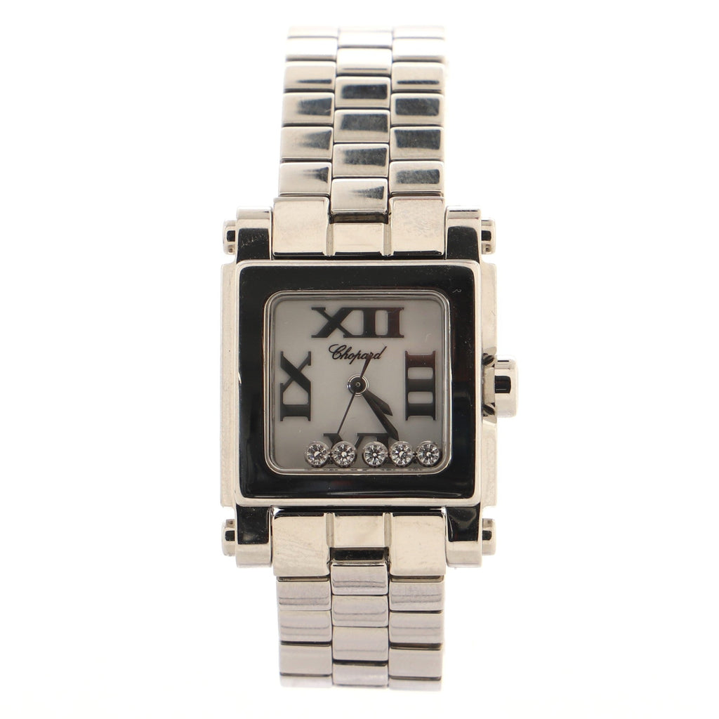 Happy Sport Square Quartz Watch Stainless Steel with Floating Diamonds 23