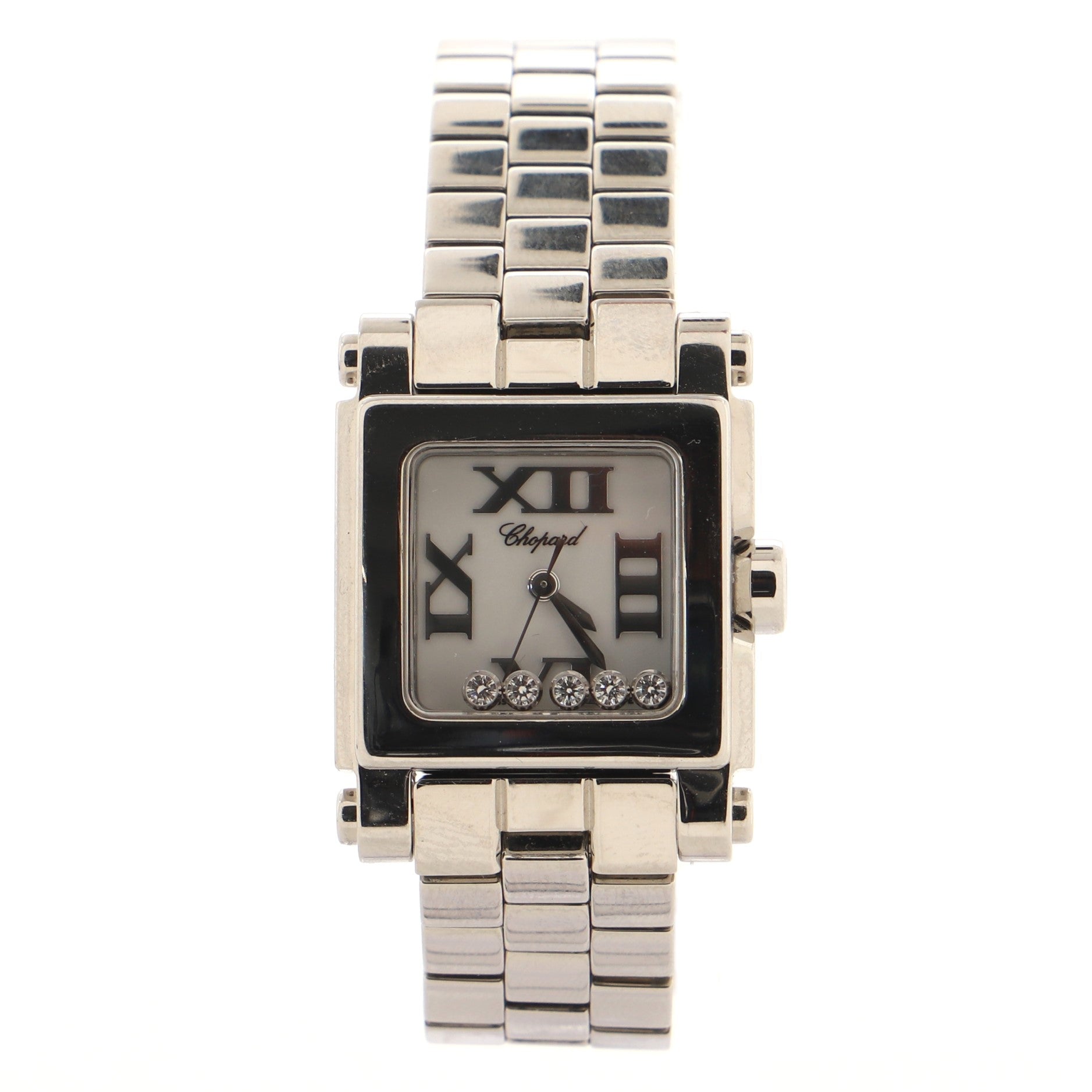 Happy Sport Square Quartz Watch Stainless Steel with Floating Diamonds 23