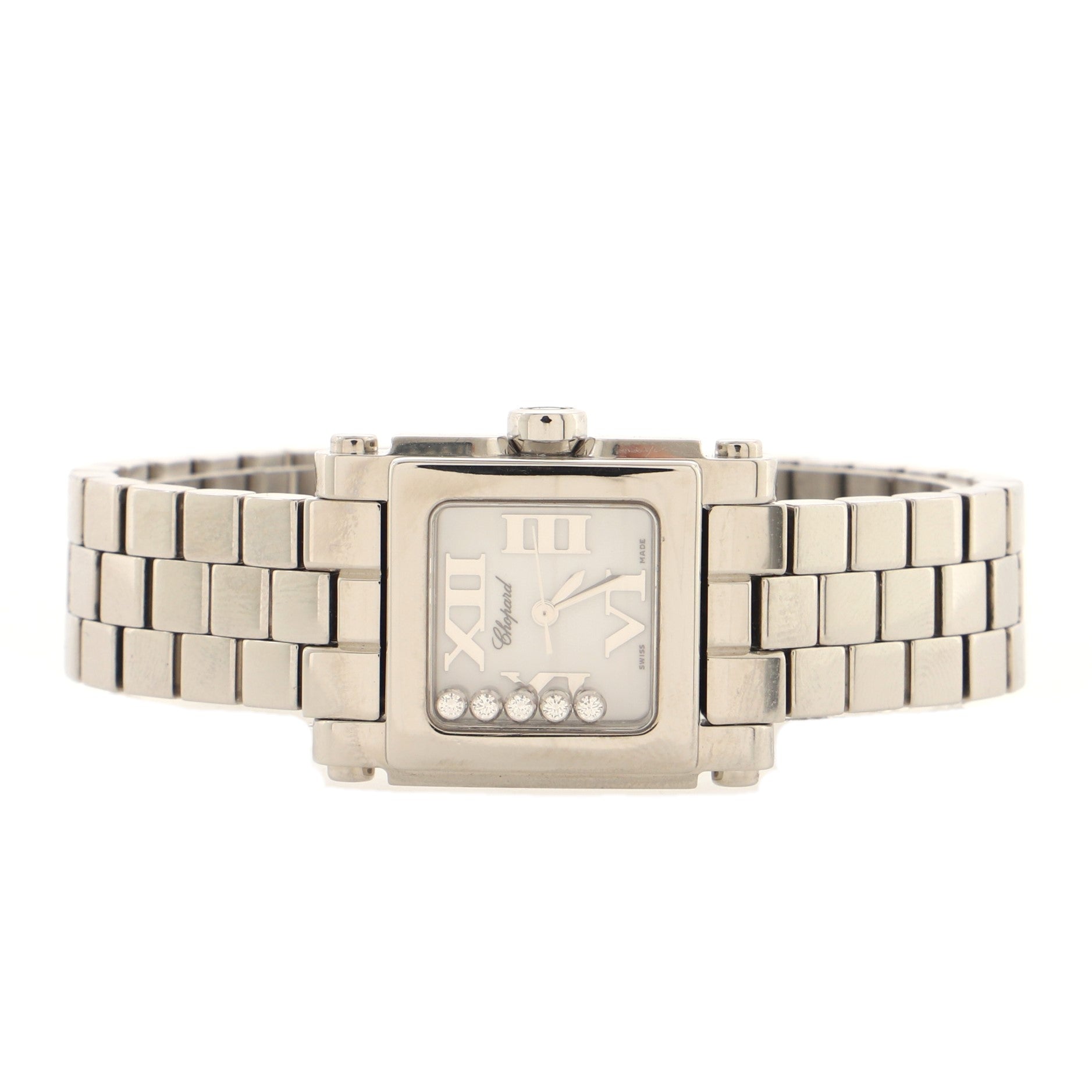 Happy Sport Square Quartz Watch Stainless Steel with Floating Diamonds 23