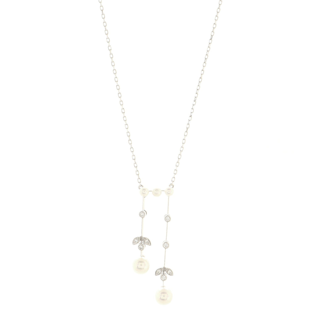 Olive Chandelier Pendant Necklace 18K White Gold and Pearl with Diamonds