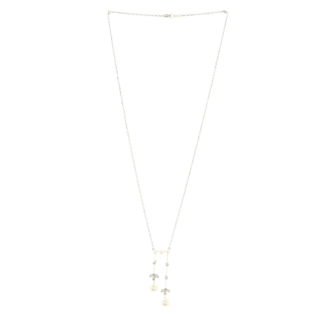 Olive Chandelier Pendant Necklace 18K White Gold and Pearl with Diamonds
