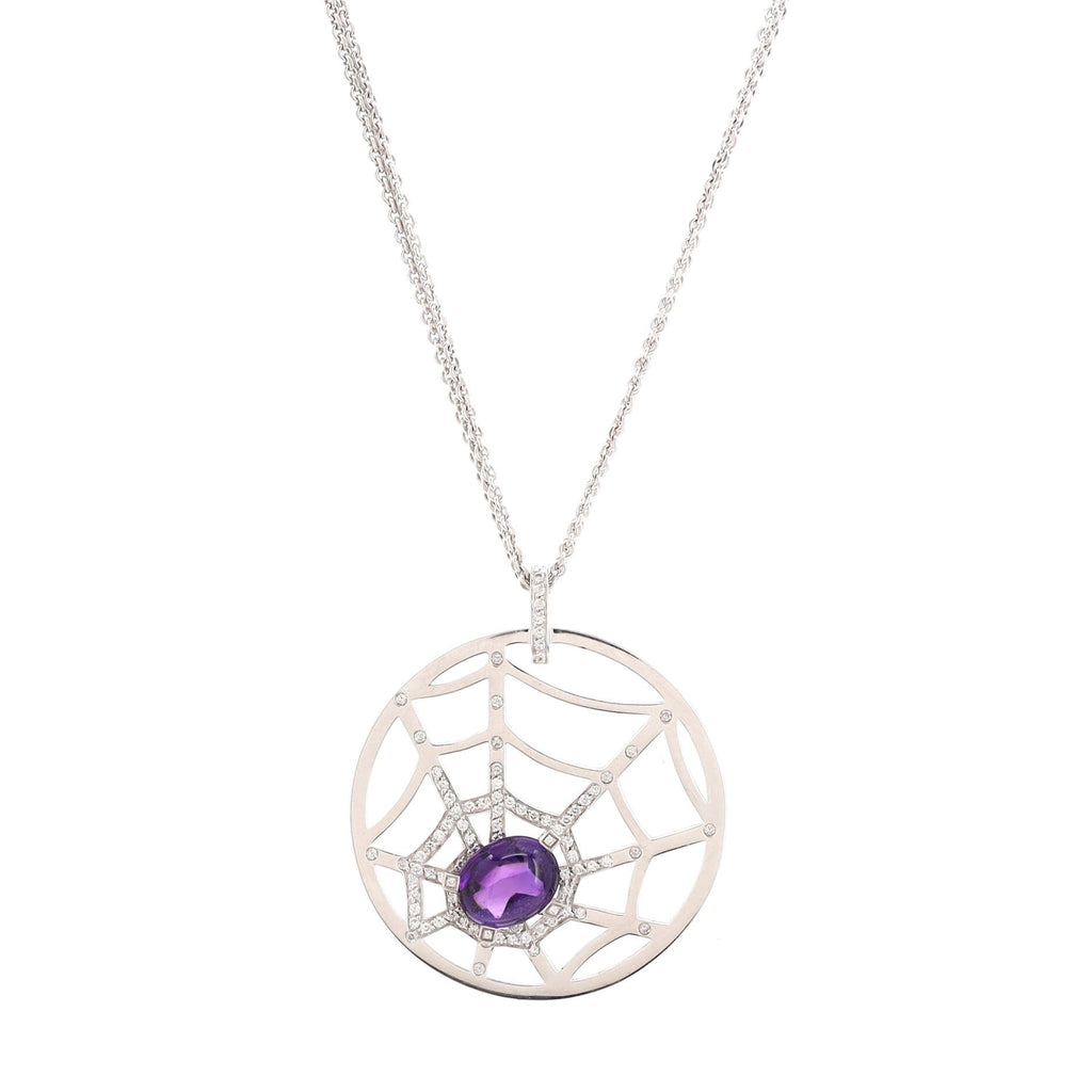 Attrape-Moi Spider Web Pendant Necklace 18K White Gold with Diamonds and Amethyst Large