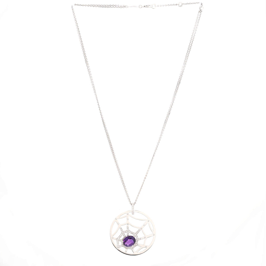 Attrape-Moi Spider Web Pendant Necklace 18K White Gold with Diamonds and Amethyst Large
