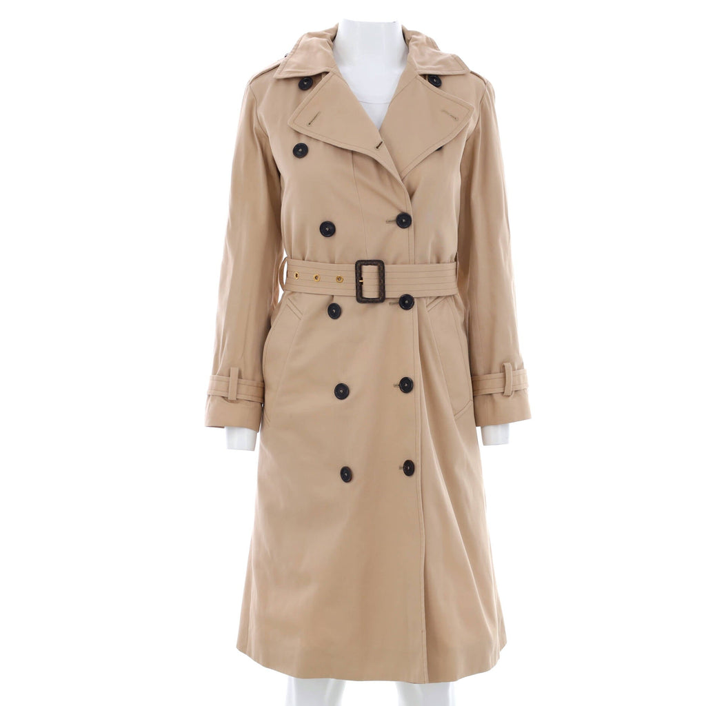 Women's Double Breasted Trench Long Coat Cotton with Monogram Wool