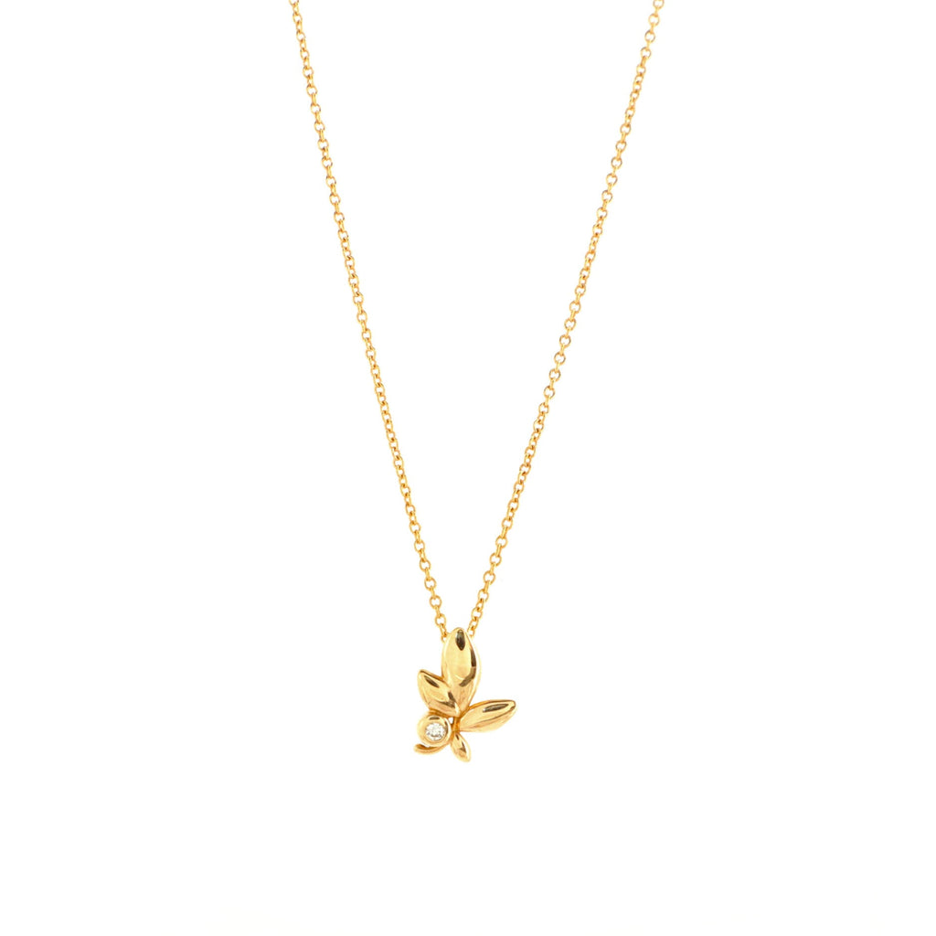 Paloma Picasso Olive Leaf Pendant Necklace 18K Rose Gold with Diamond Mini