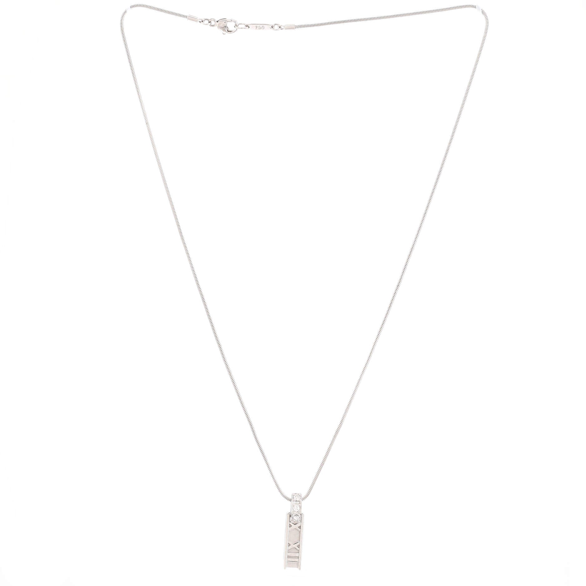 Atlas Bar Pendant Necklace 18K White Gold with Diamonds