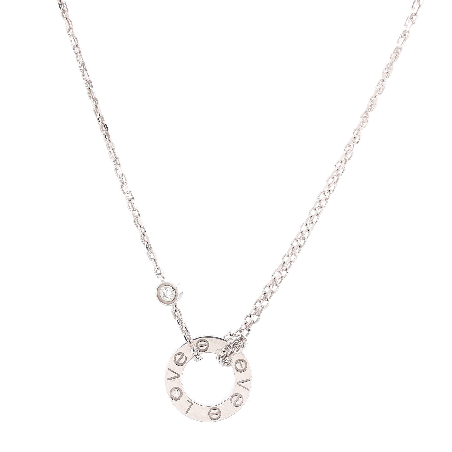 2 Diamonds Love Pendant Necklace 18K White Gold