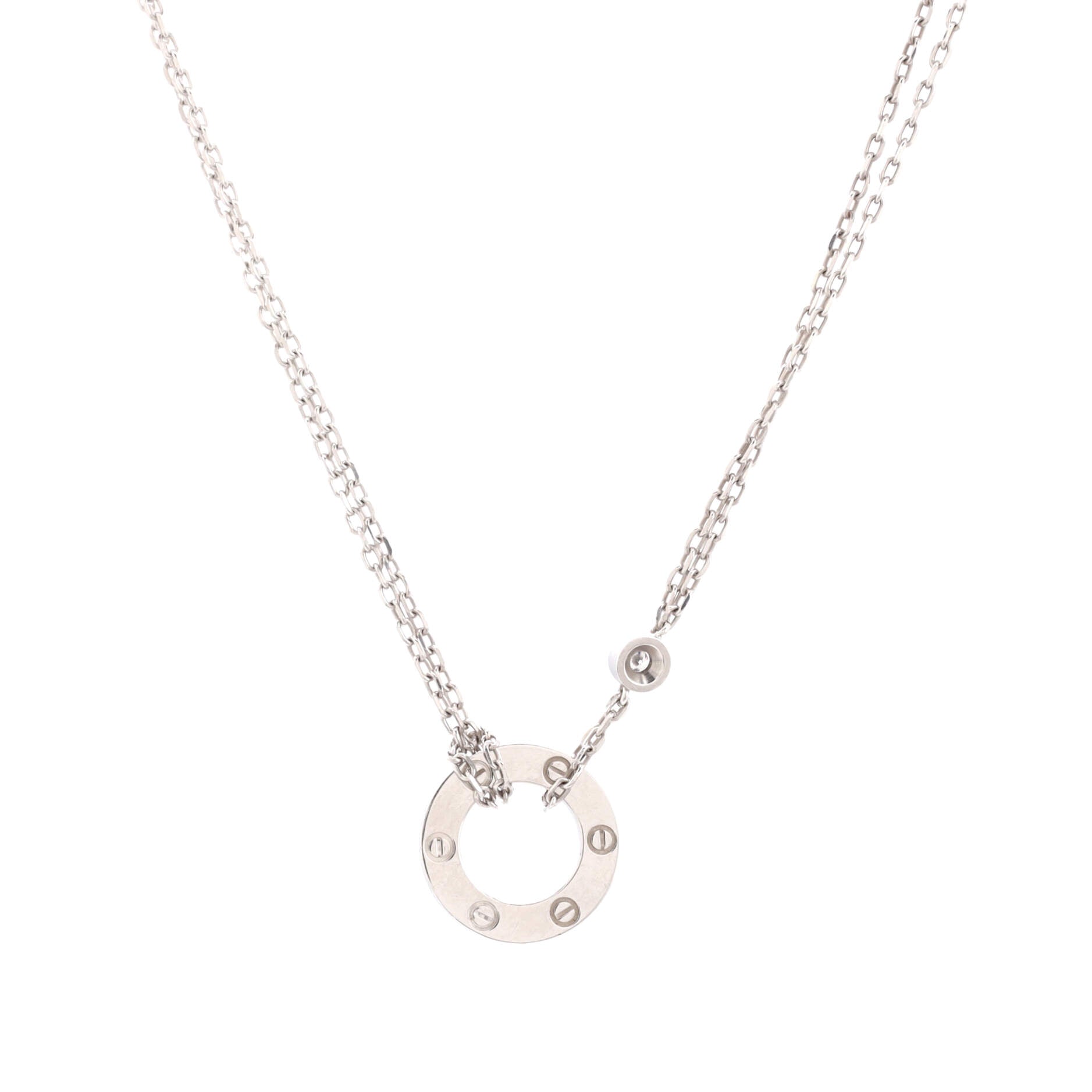 2 Diamonds Love Pendant Necklace 18K White Gold