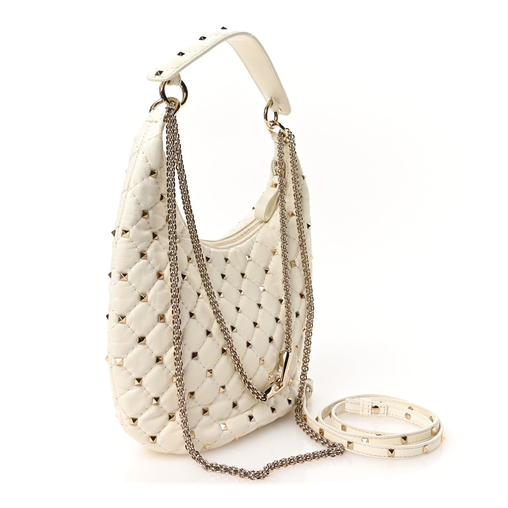 Nappa Small Rockstud Spike Hobo Ivory