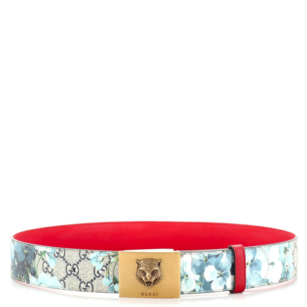 Animalier Plaque Belt (Outlet) Blooms Print GG Coated Canvas Wide 90