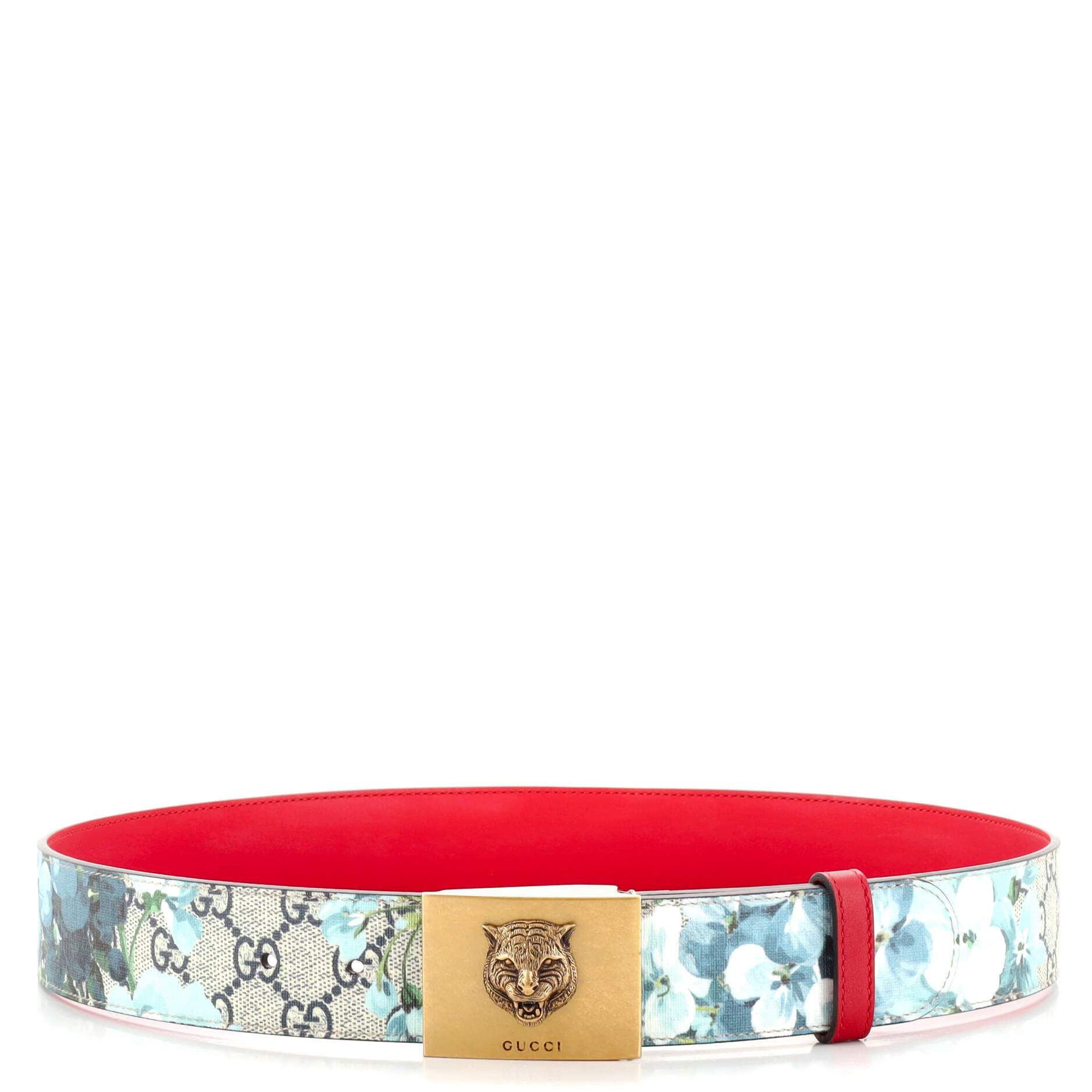 Animalier Plaque Belt (Outlet) Blooms Print GG Coated Canvas Wide 90