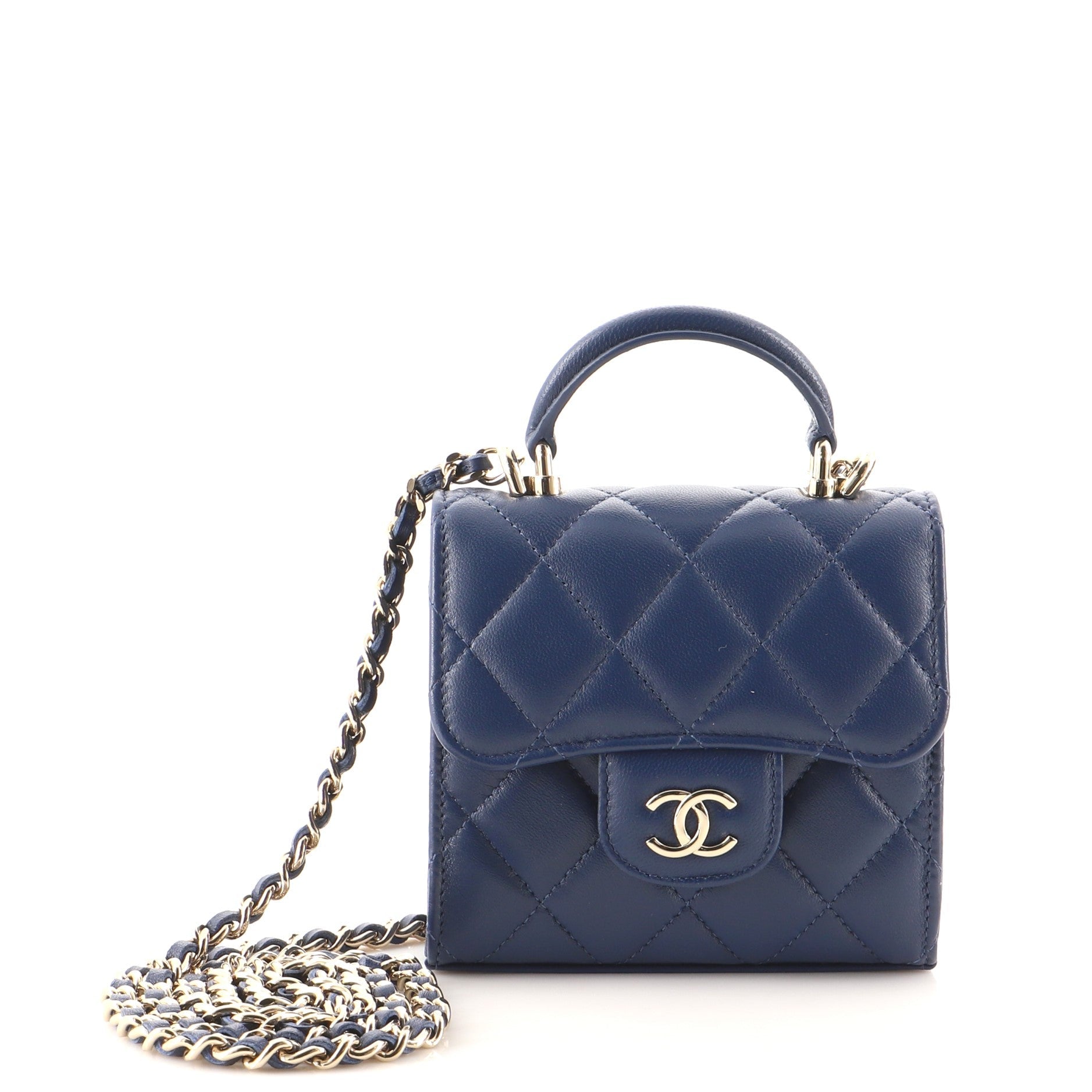 Square Classic Flap Top Handle Clutch with Chain Quilted Lambskin