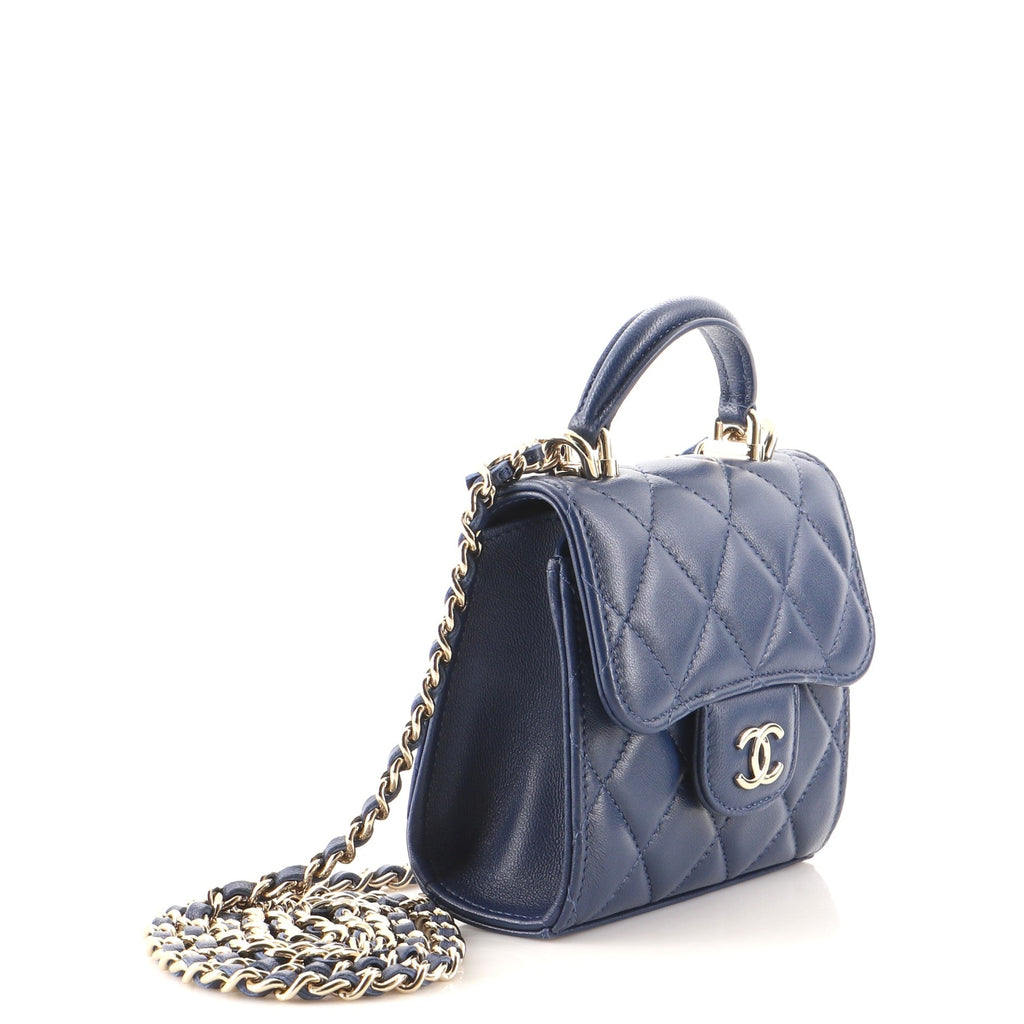 Square Classic Flap Top Handle Clutch with Chain Quilted Lambskin