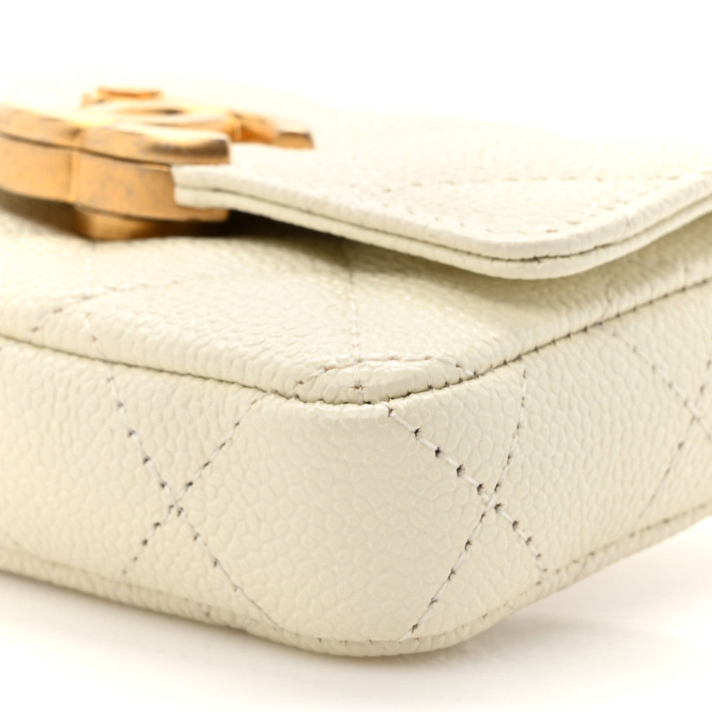 Shiny Caviar Quilted Chain Melody Belt Bag White