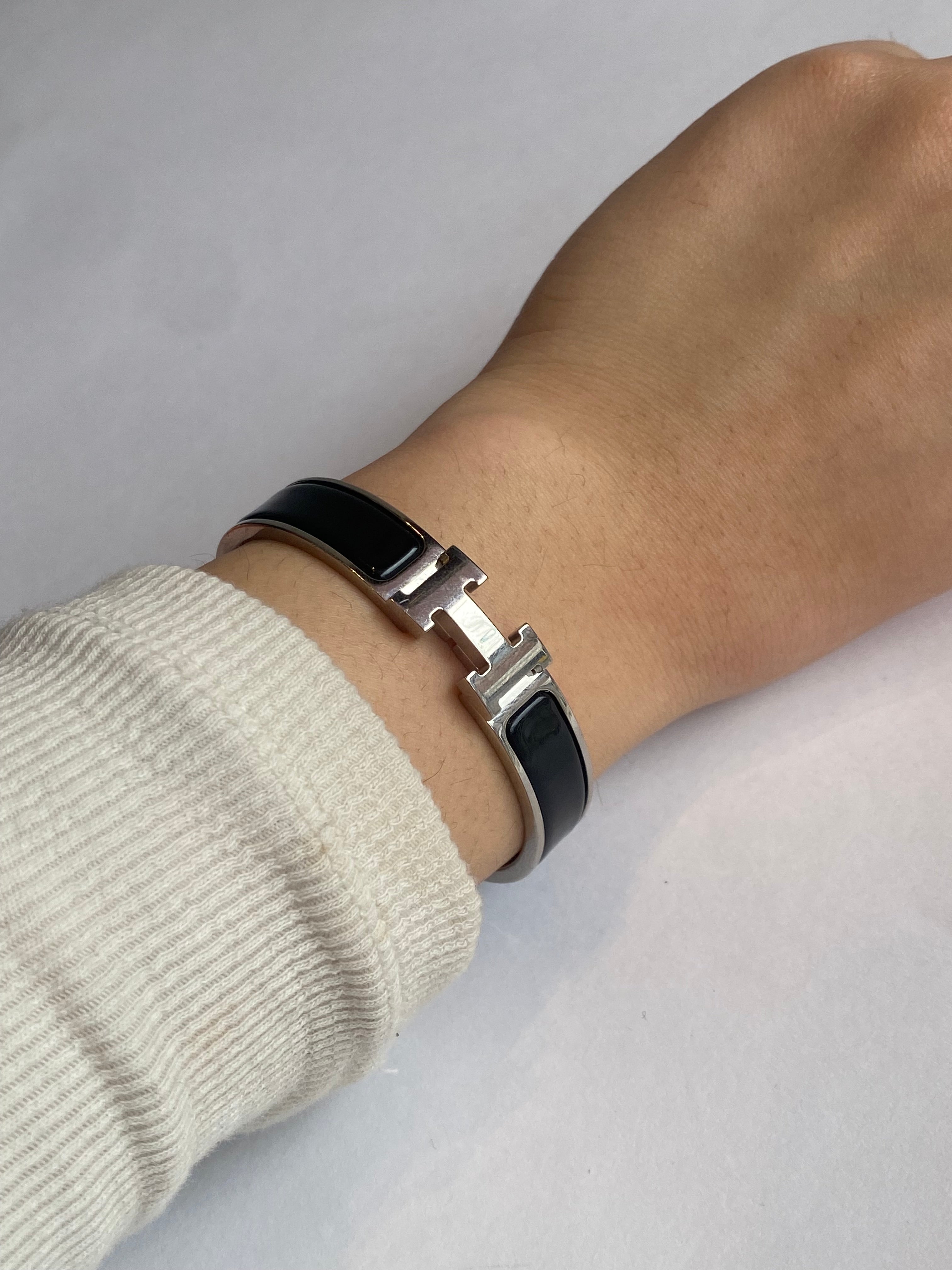 Hermes Black & Silver Clic Clac H Bracelet - XS