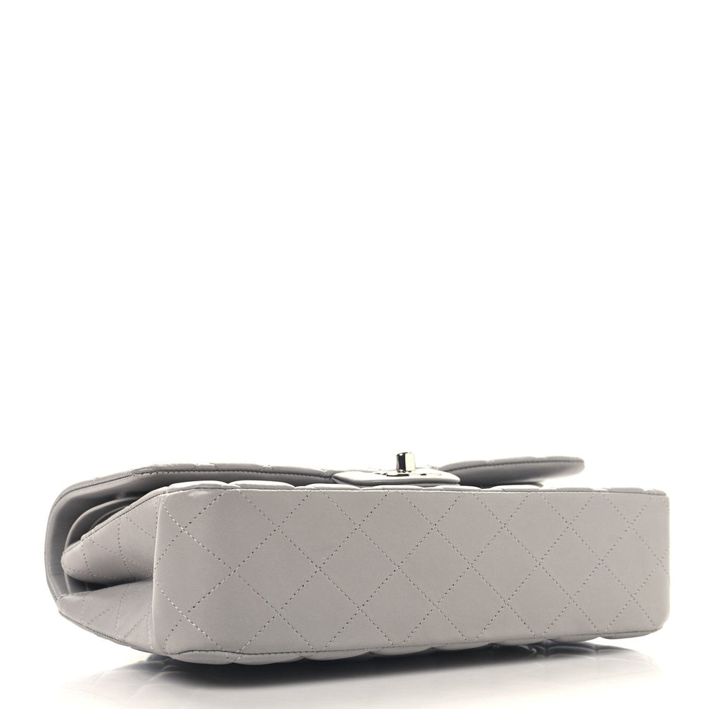Lambskin Quilted Medium Double Flap Grey