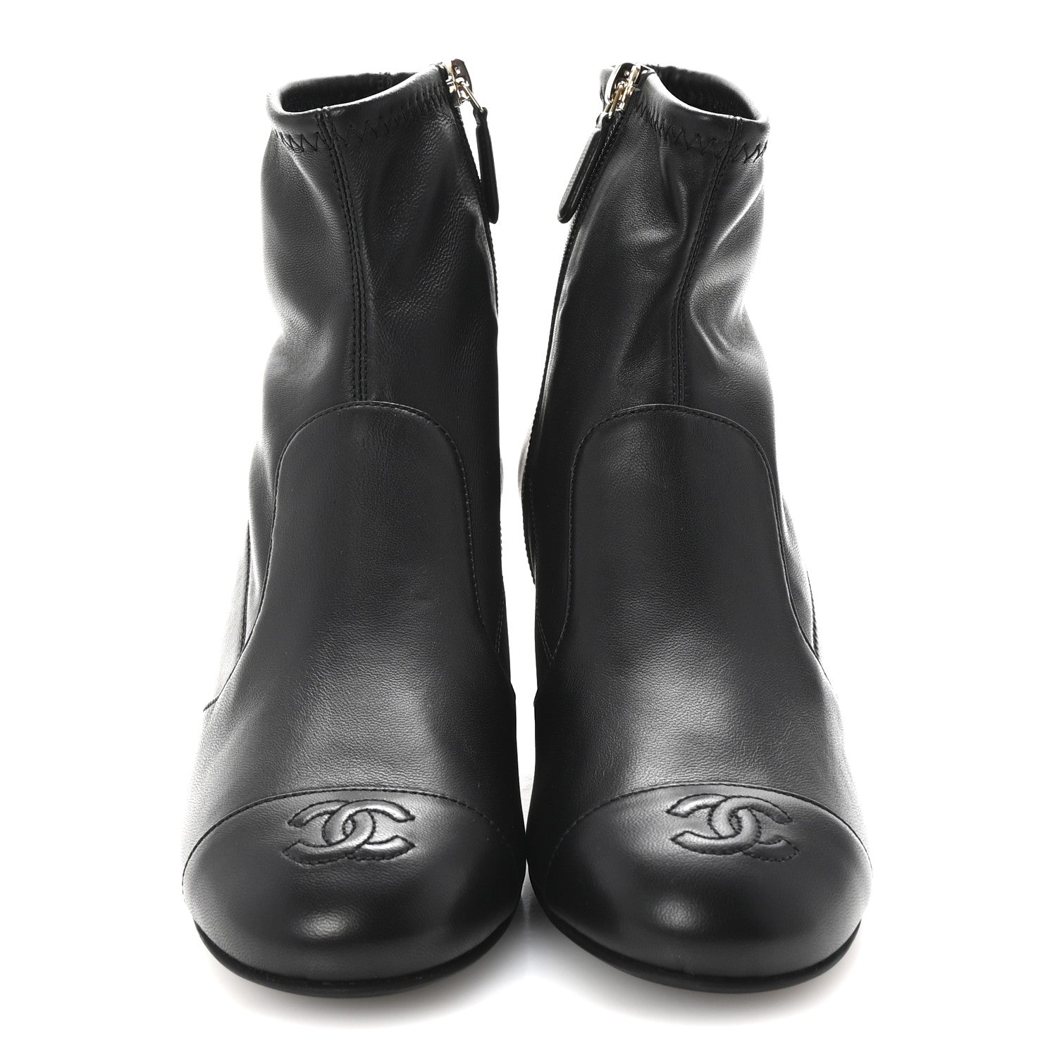 Stretch Lambskin Cap Toe CC Short Boots 37.5 Black
